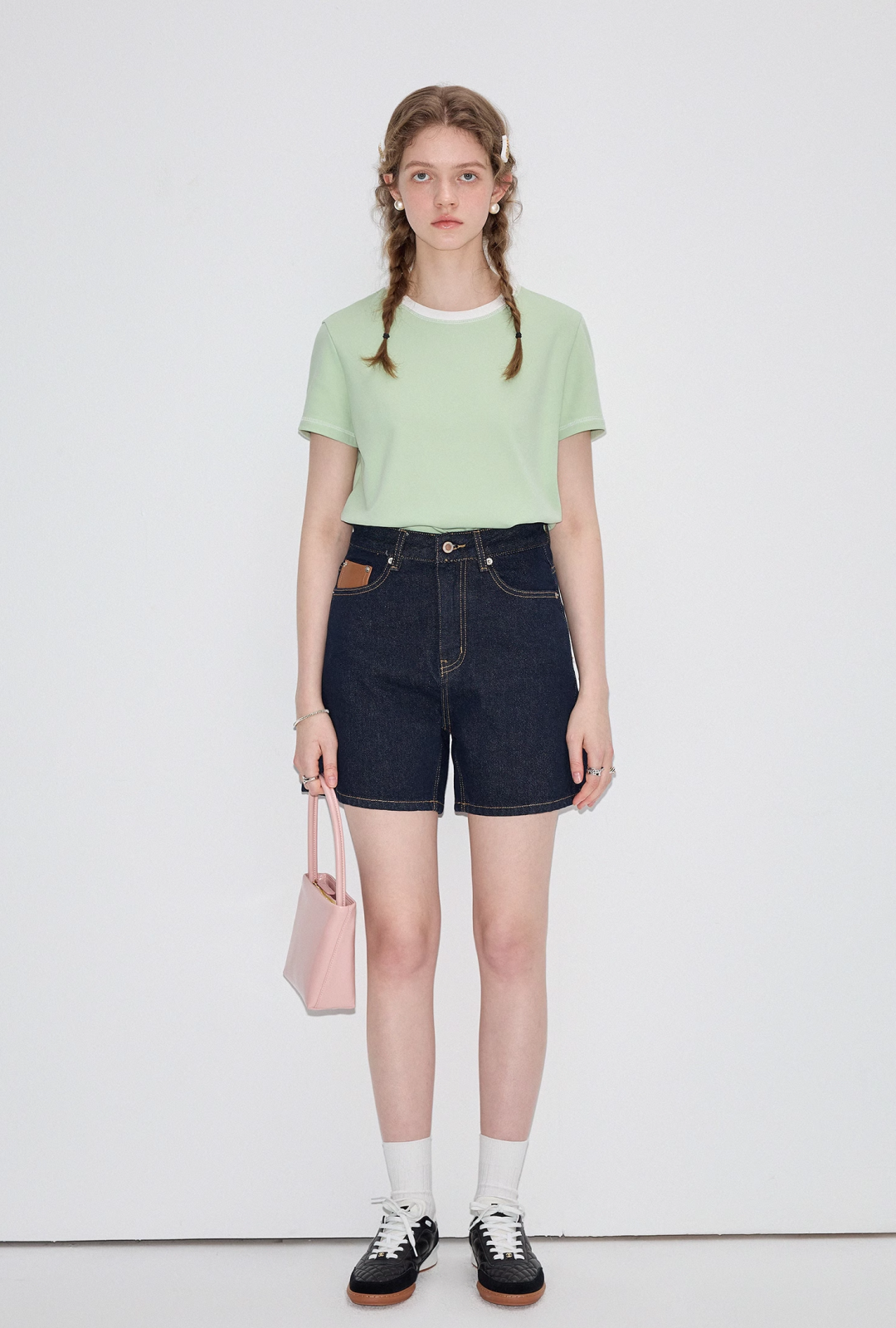 Contrast denim shorts C1599