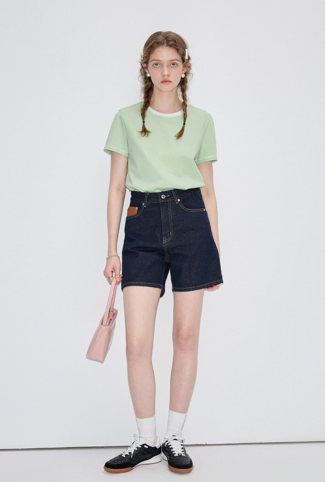 Contrast denim shorts C1599