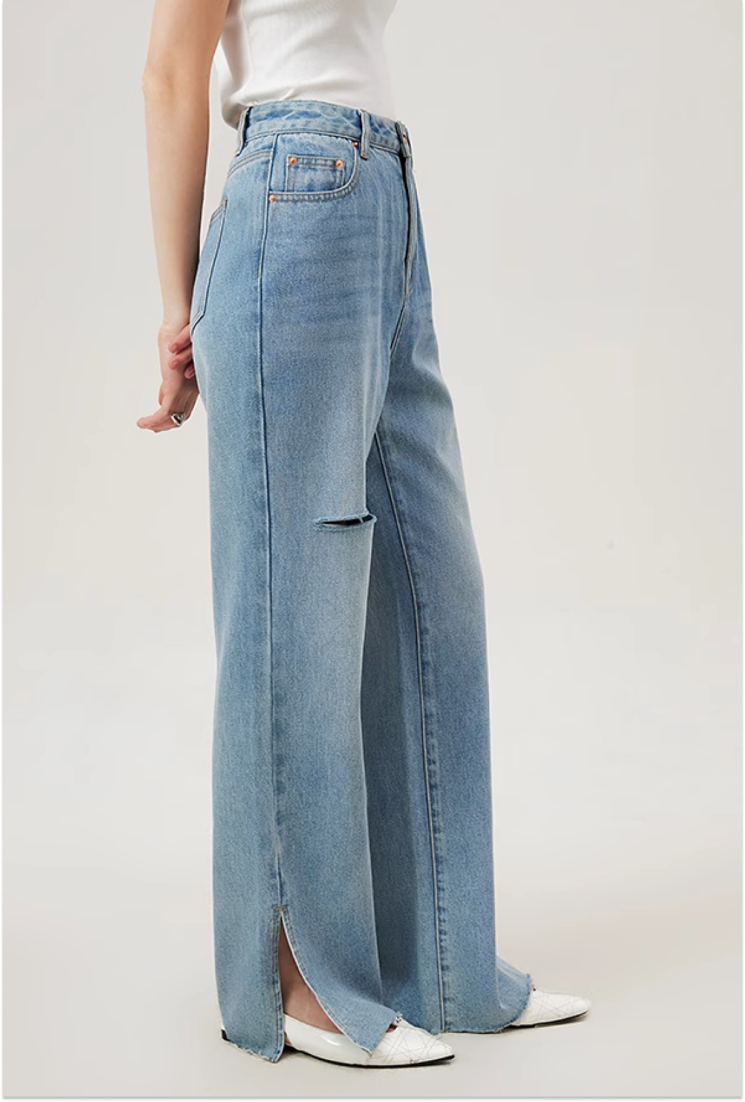 Waist stitched high waist denim pants C1736