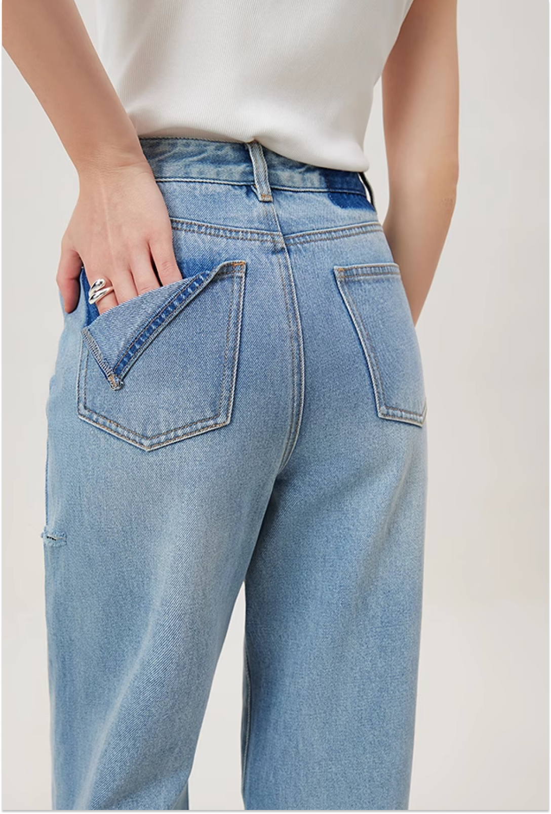 Waist stitched high waist denim pants C1736