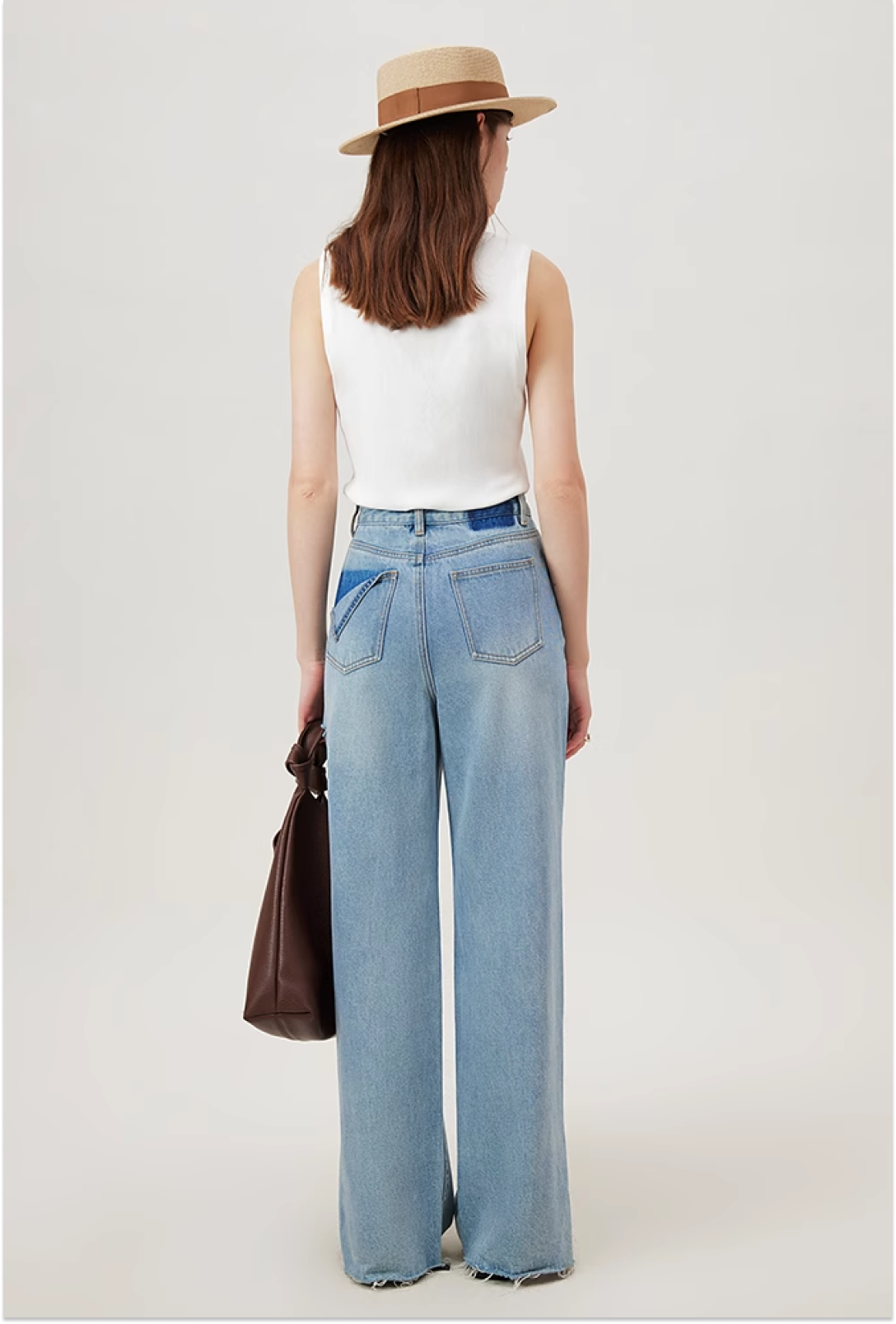 Waist stitched high waist denim pants C1736