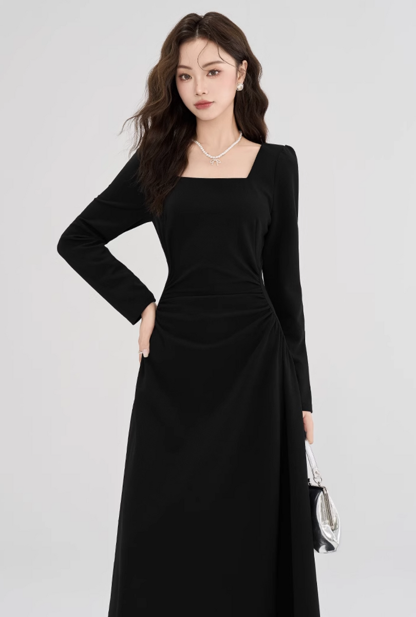 ロングドレス S~XL スクエアネック Aライン 結婚式 2color missswteet1122_wd497