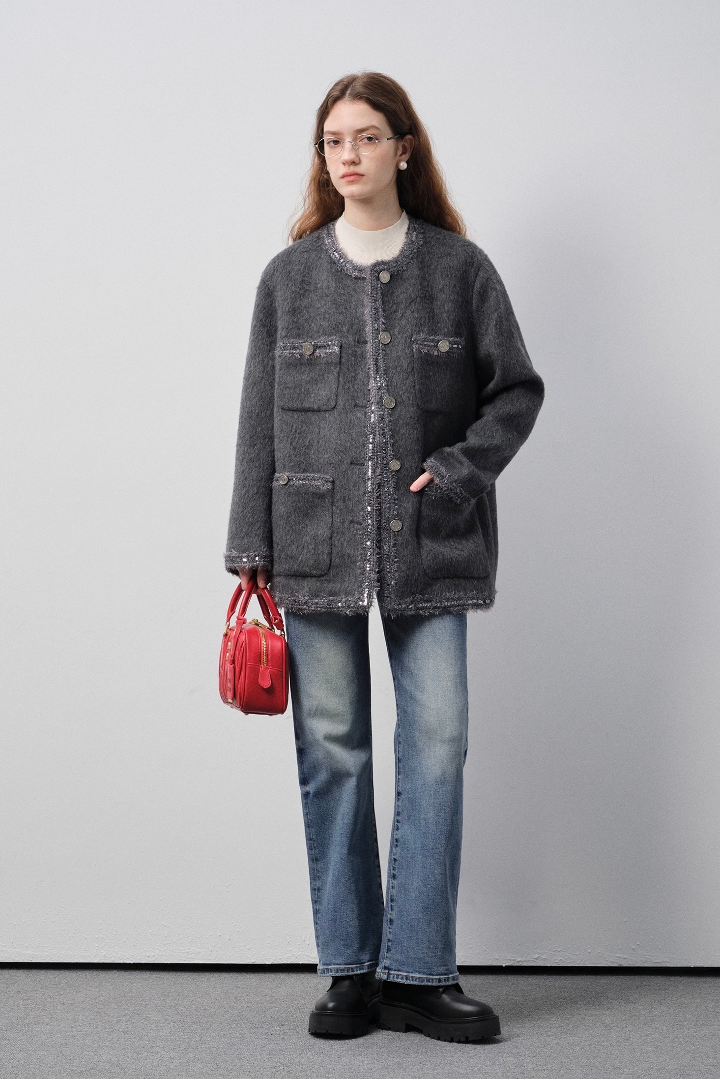 ウールブレンドショートコート C3235