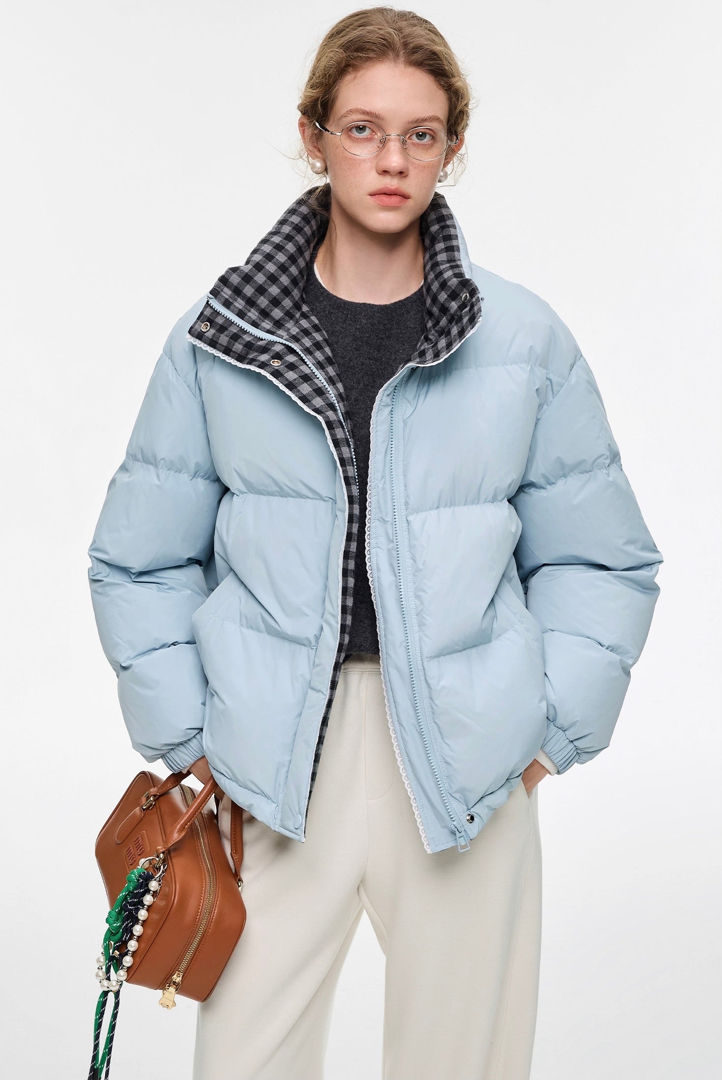 チェックカラーホワイトダックダウンジャケット
C3302