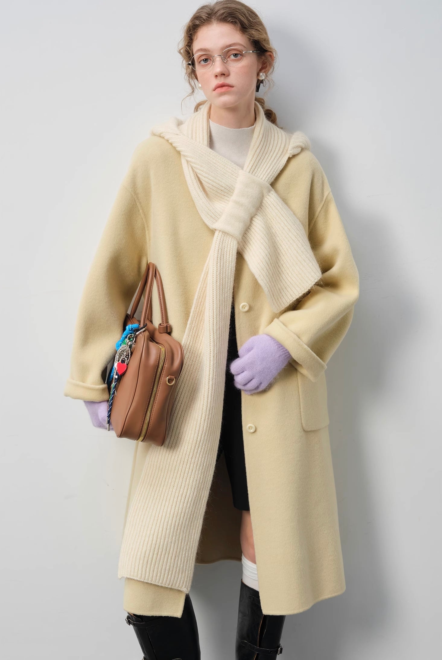 ストール&フード付きウールダブルフェイスコート
C3337