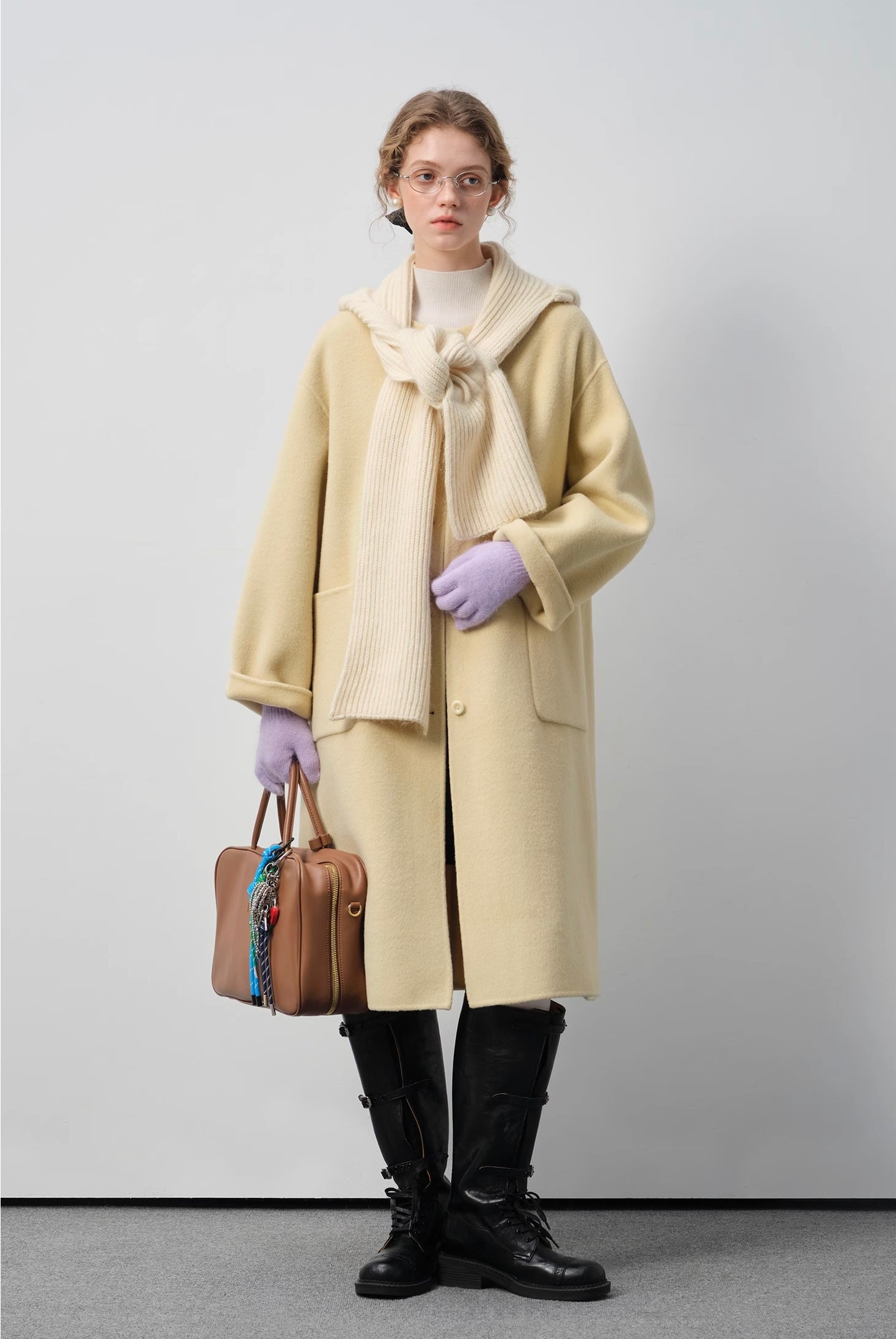 ストール&フード付きウールダブルフェイスコート
C3337