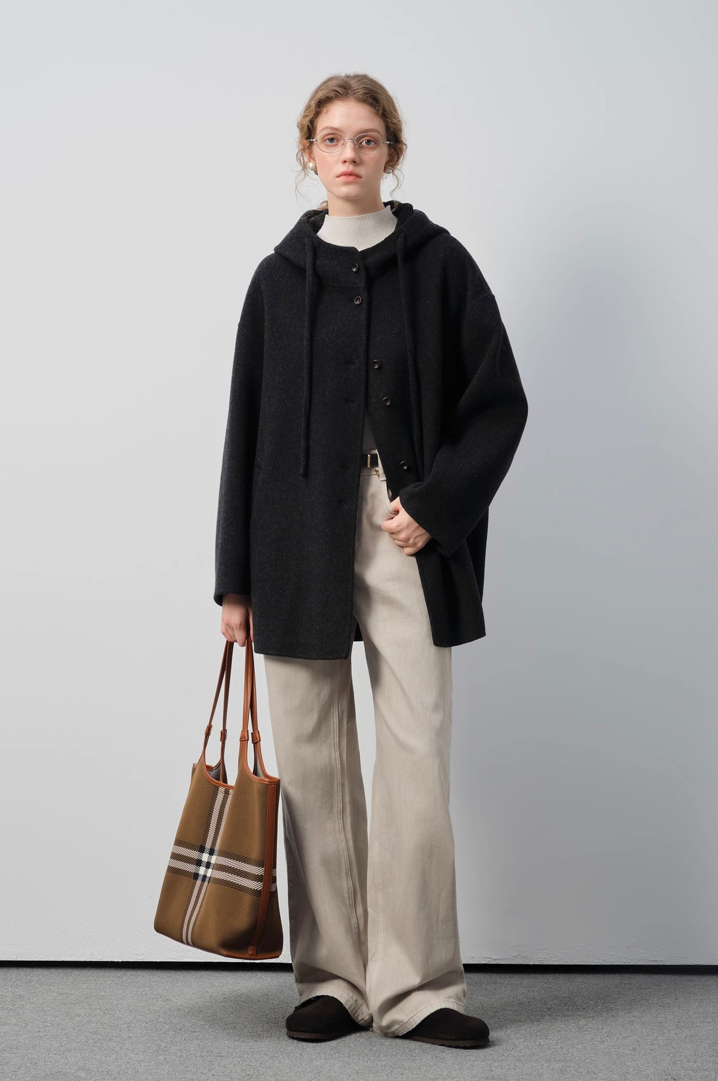 ウールブレンドフーデッドコート
C3342