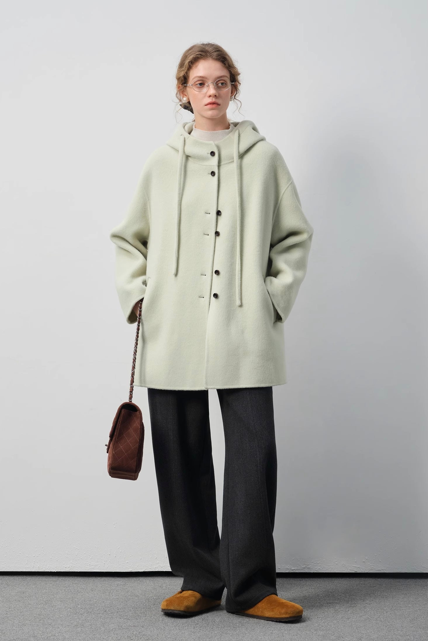 ウールブレンドフーデッドコート
C3342