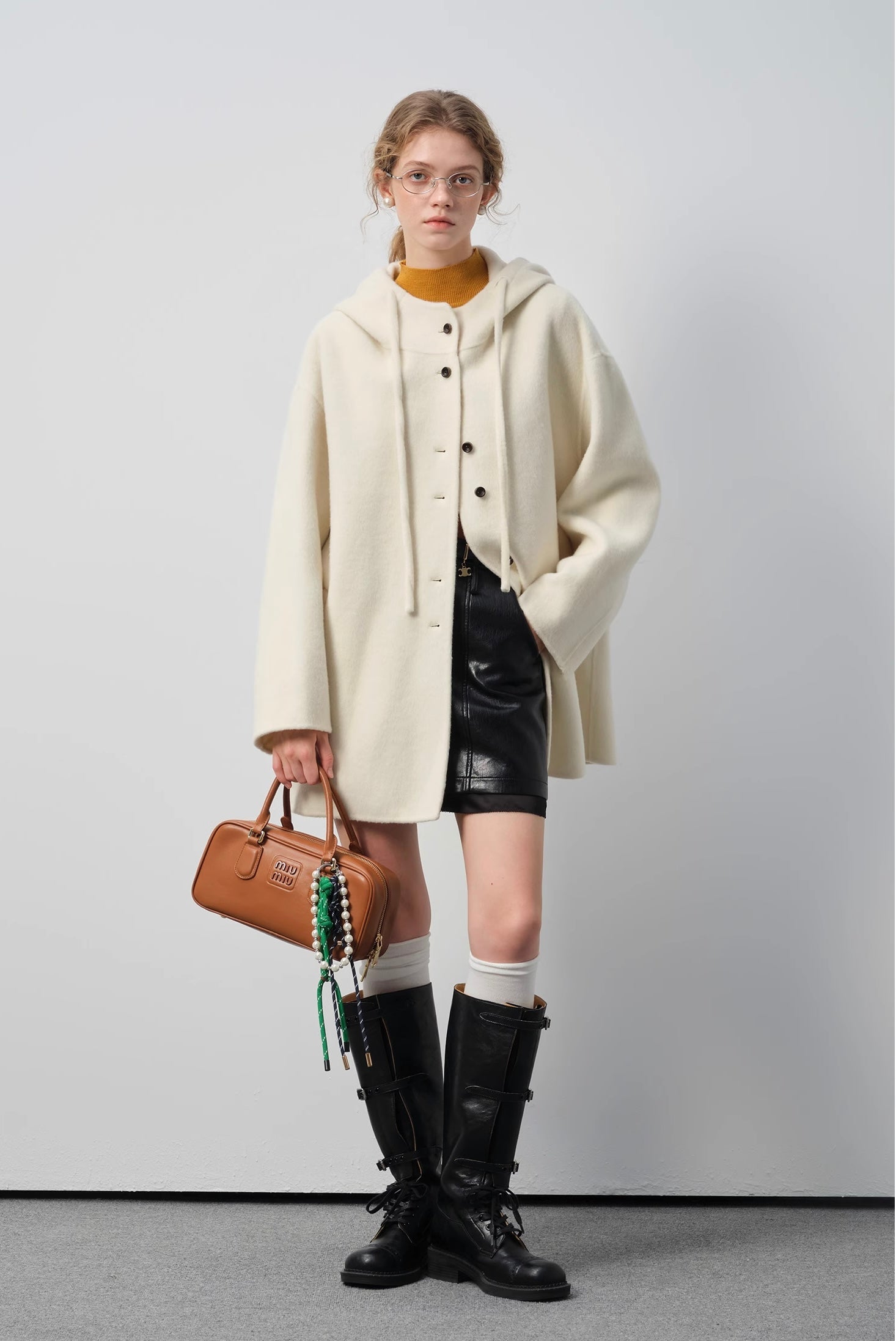 ウールブレンドフーデッドコート
C3342