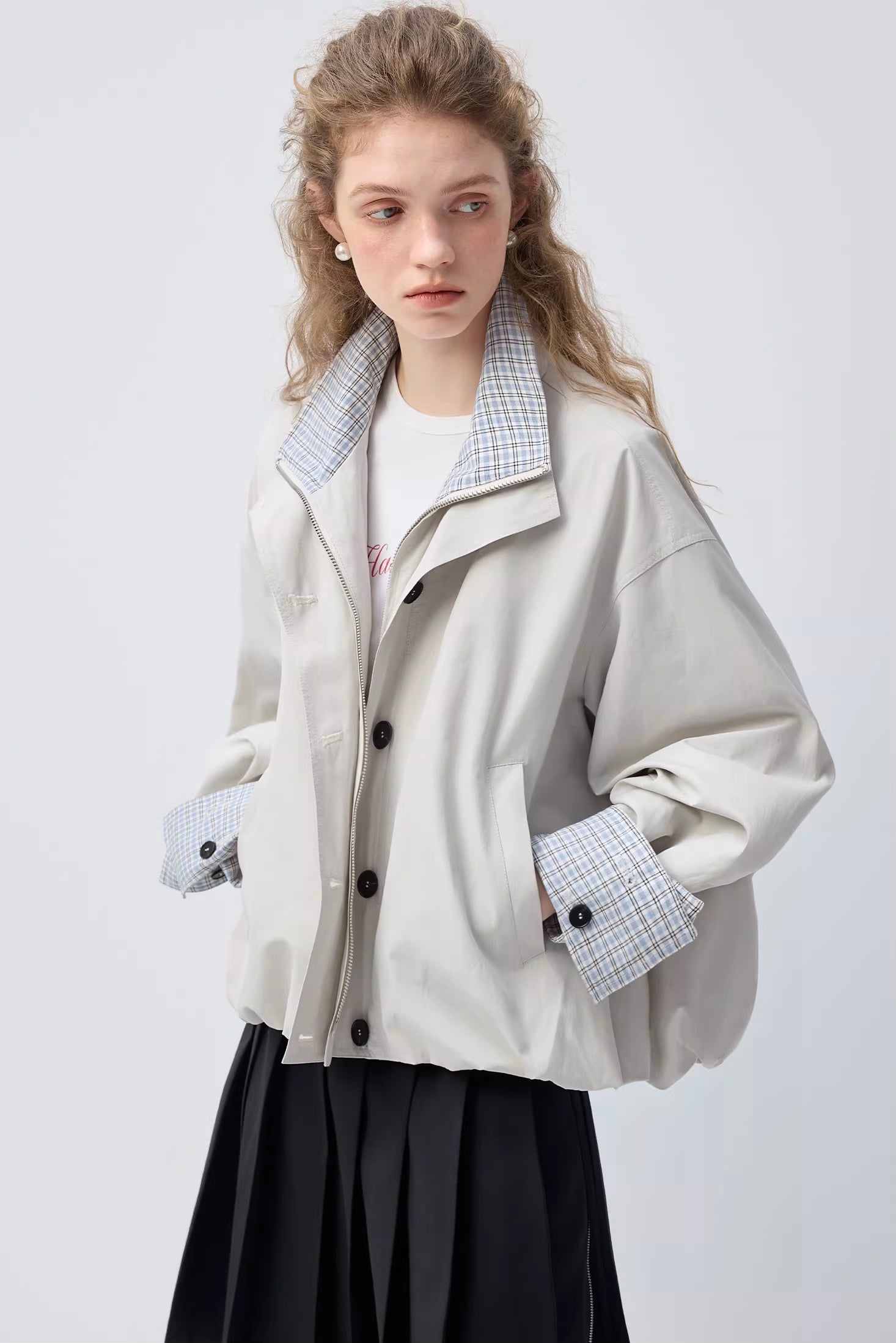 コントラストチェックバルーンシルエットジャケット
C3388