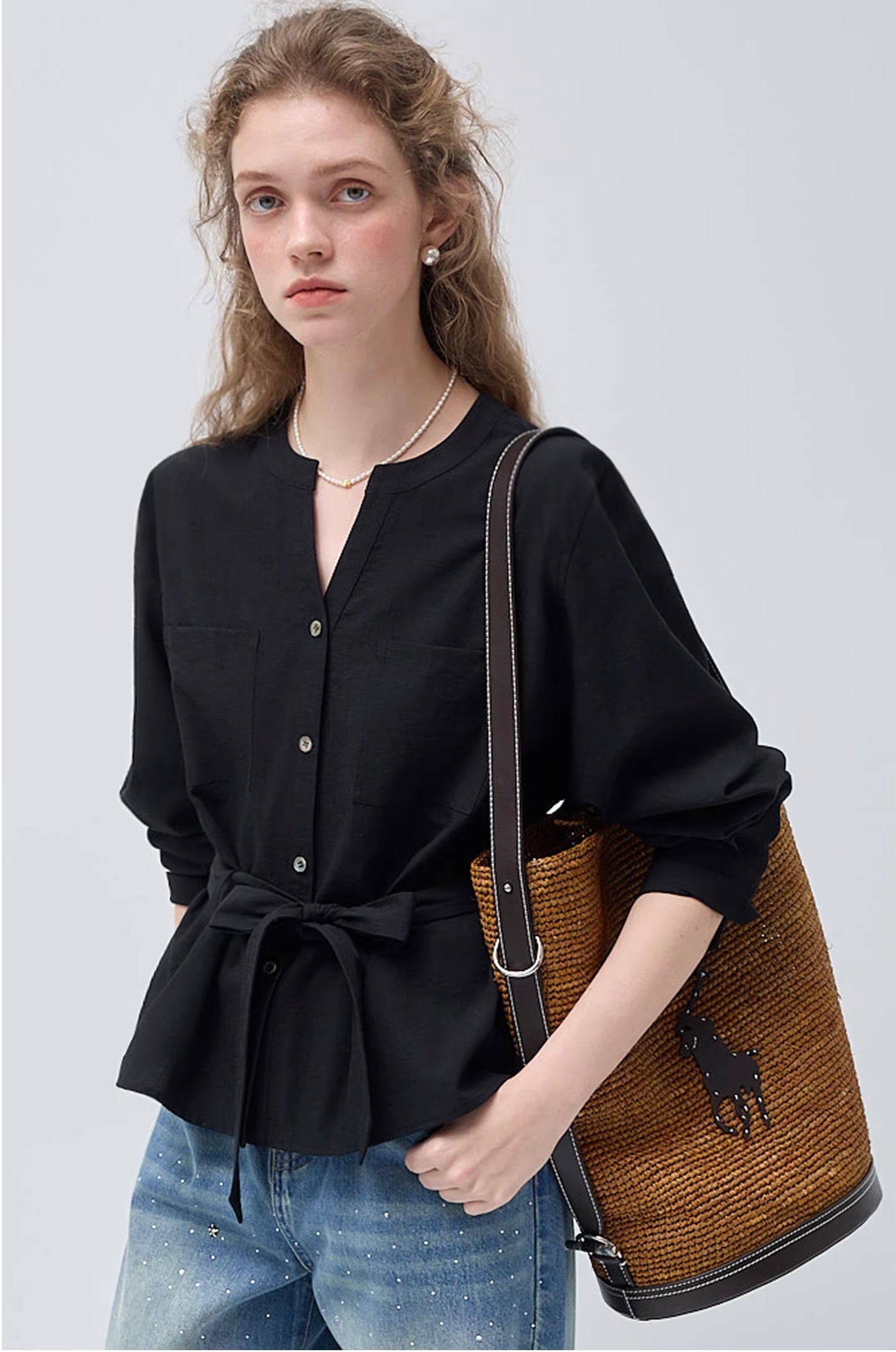 タイウエストVネックシャツ
C3401