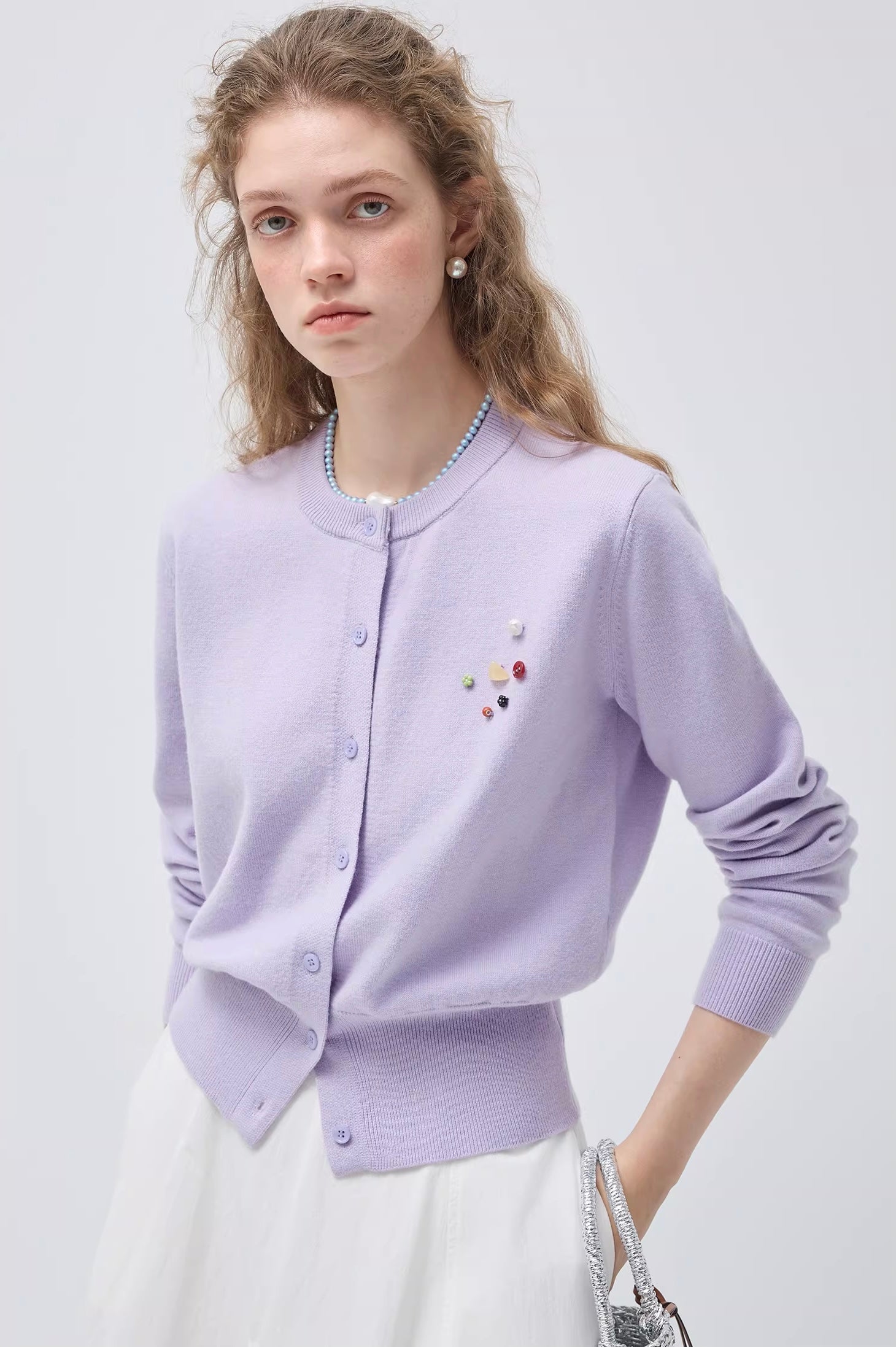 クルーネックウールニットカーディガン C3408