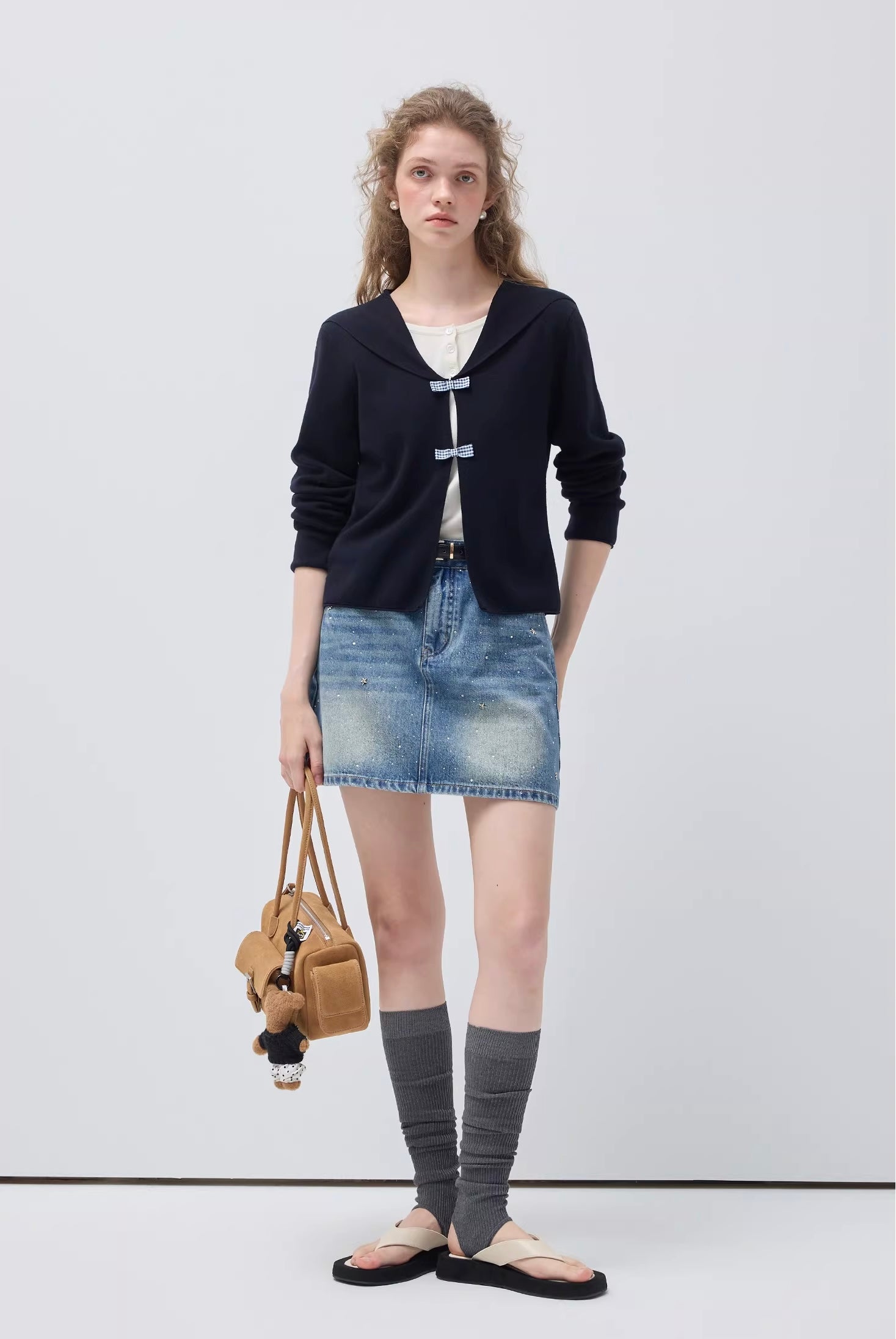 マリンカラーチェックリボンウールニットトップス
C3414