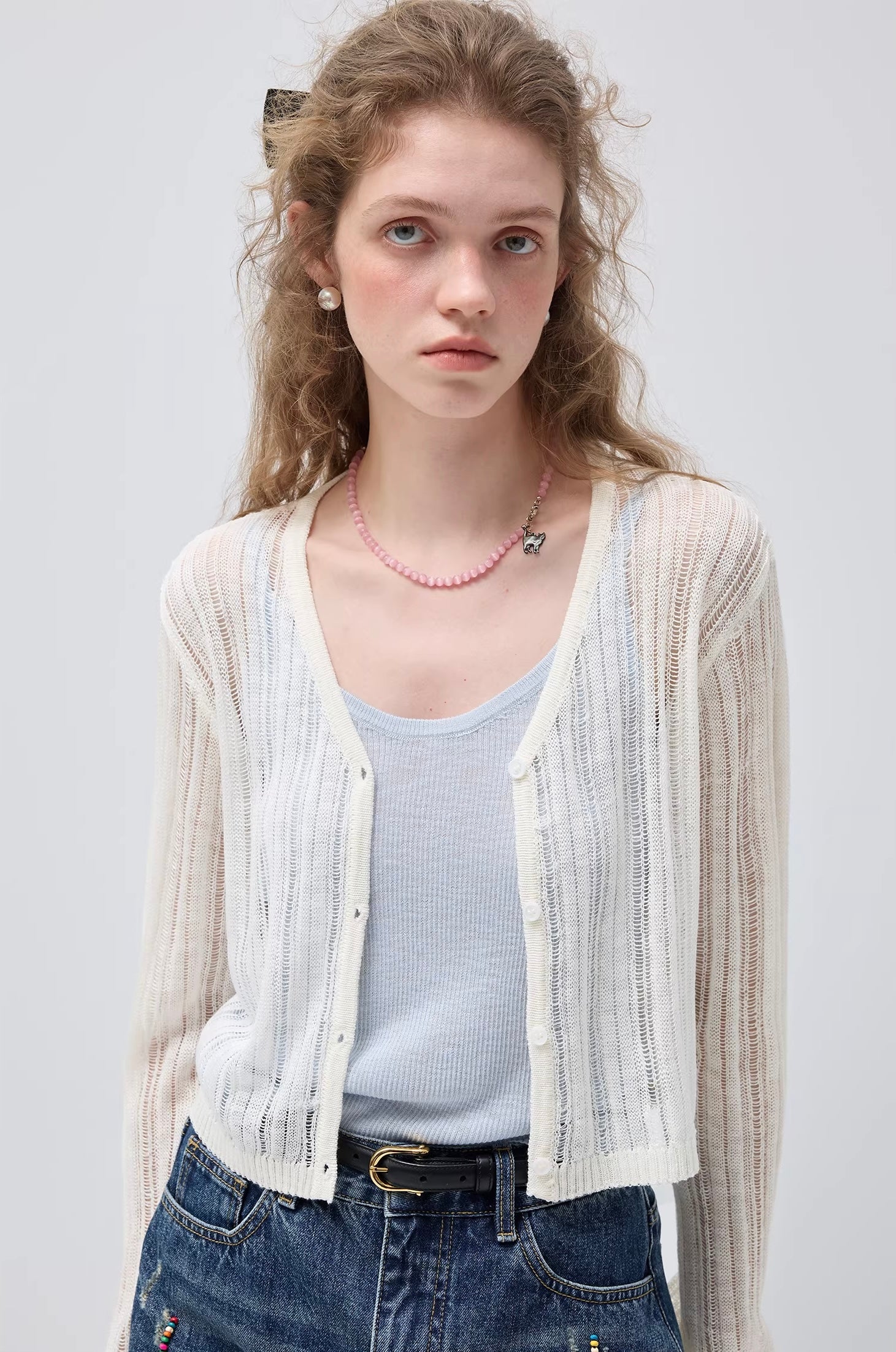 シアー透かし編みVネックカーディガン
C3438