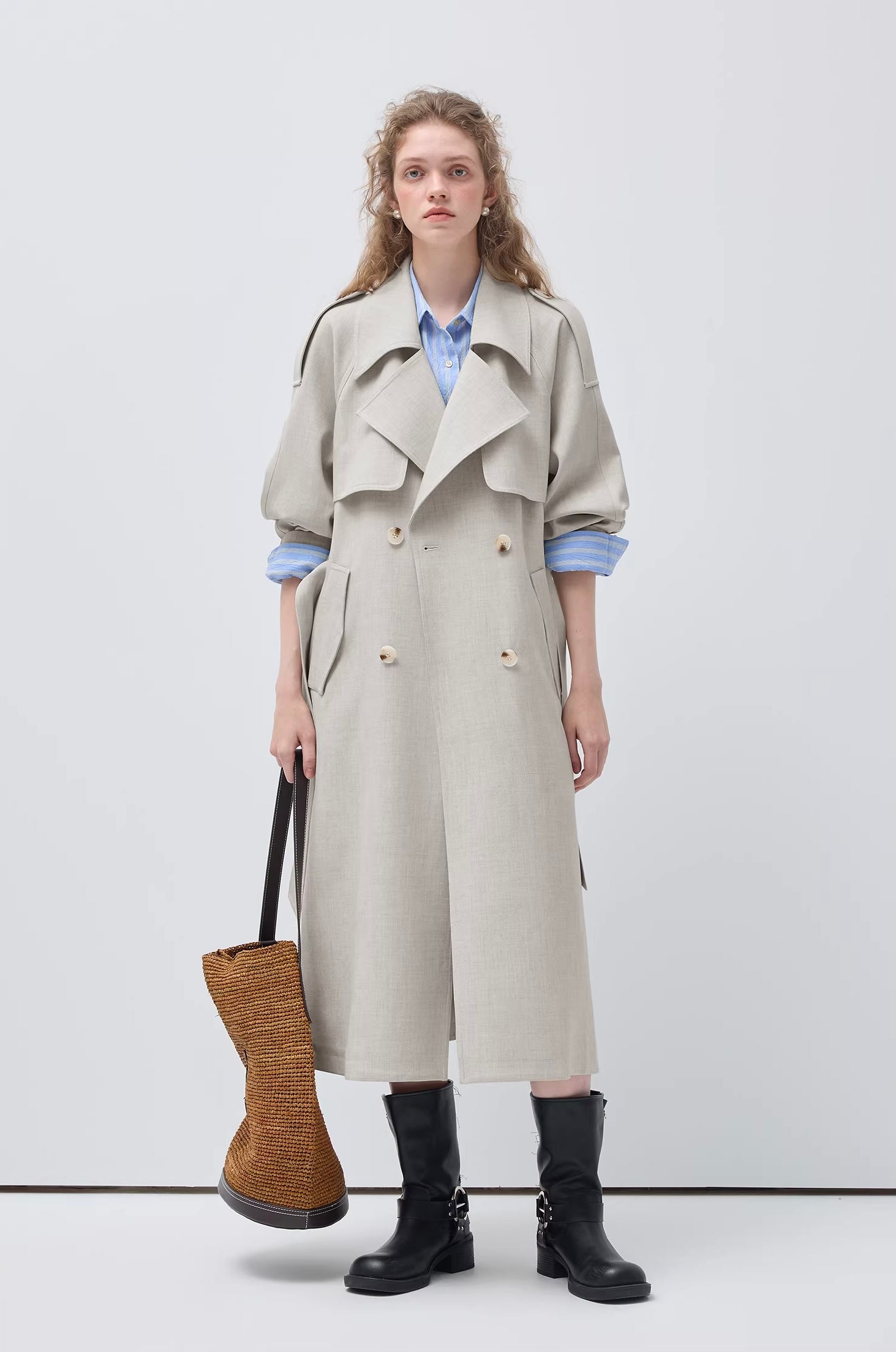 リネンライク ダブルブレスト トレンチコート
C3457