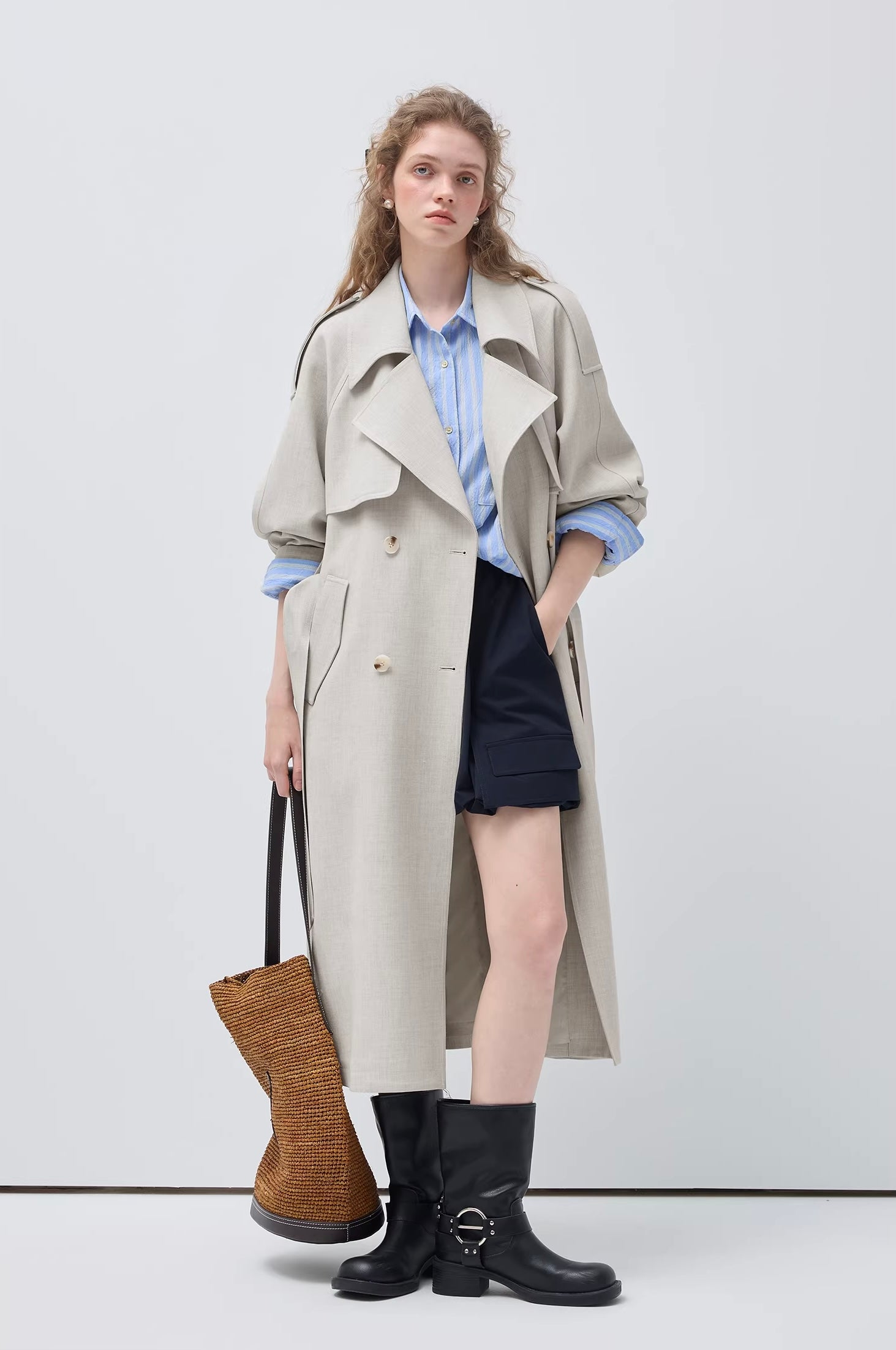 リネンライク ダブルブレスト トレンチコート
C3457