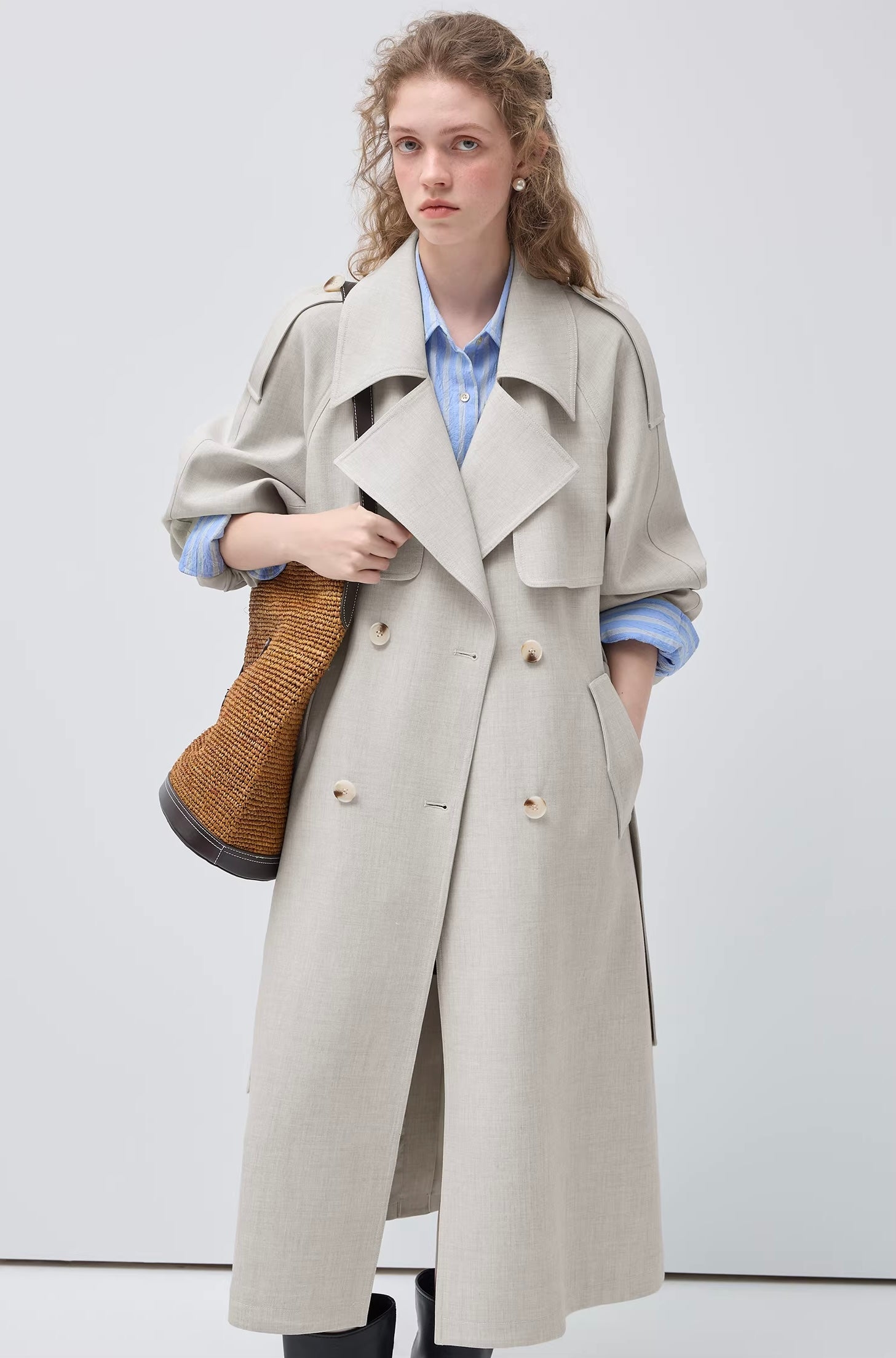 リネンライク ダブルブレスト トレンチコート
C3457