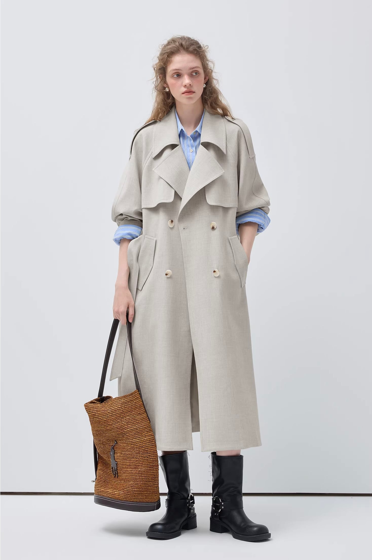 リネンライク ダブルブレスト トレンチコート
C3457