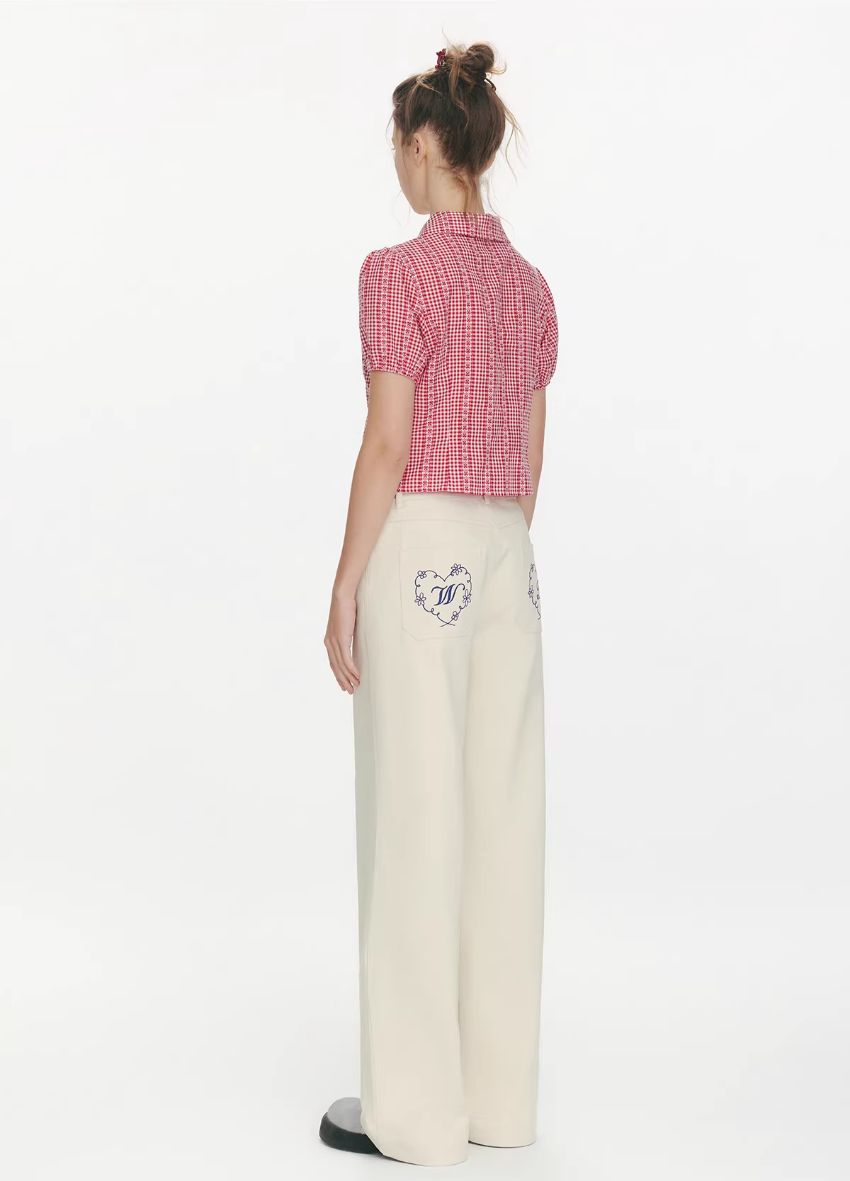 【即納】チェック セーラーカラー半袖ブラウスC3485