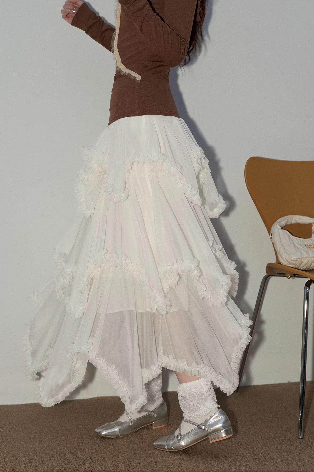 フレンチハイウエストメッシュケーキドレスC3497