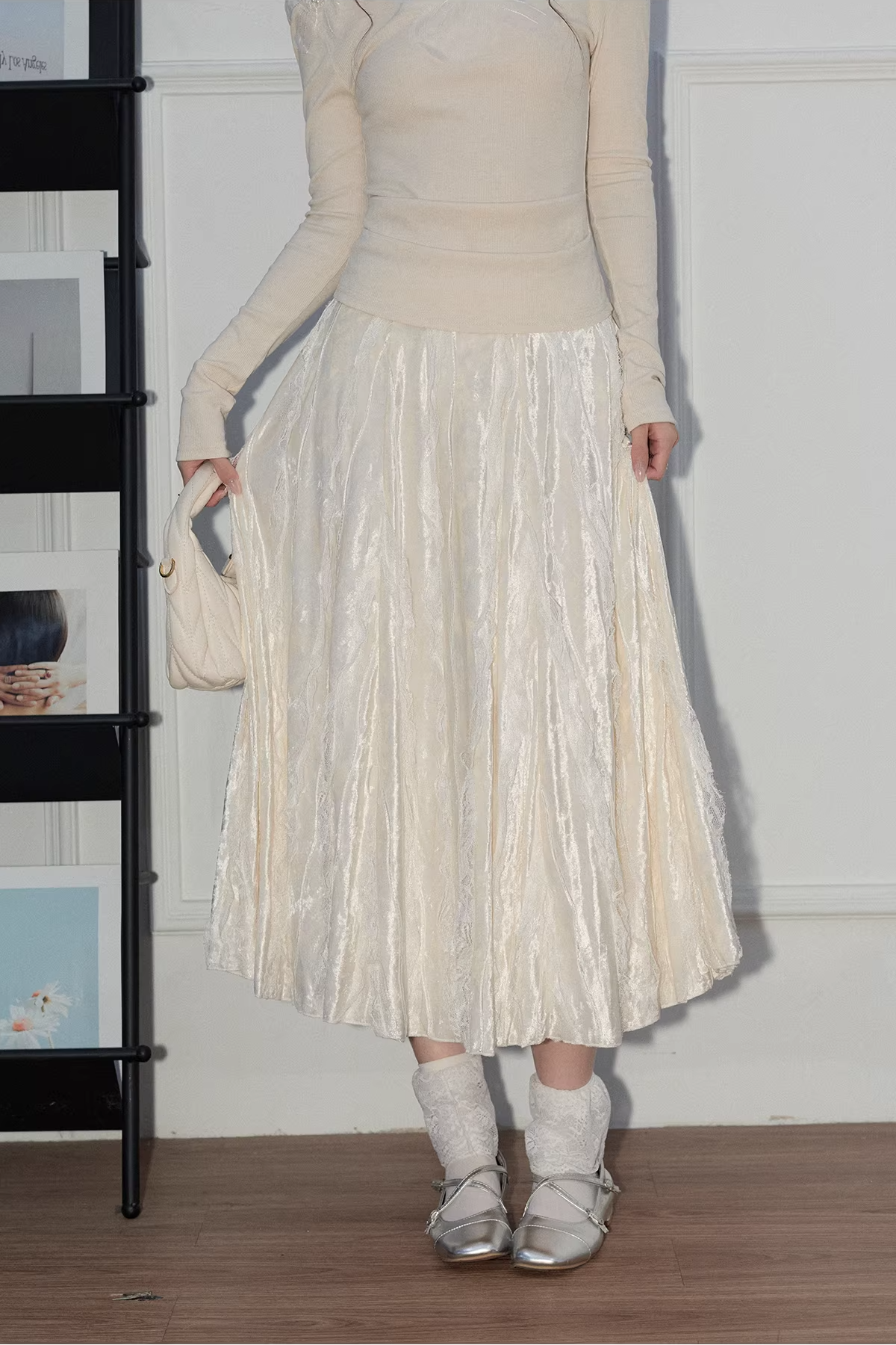 フレンチレトロプリーツベルベットスカートC3499