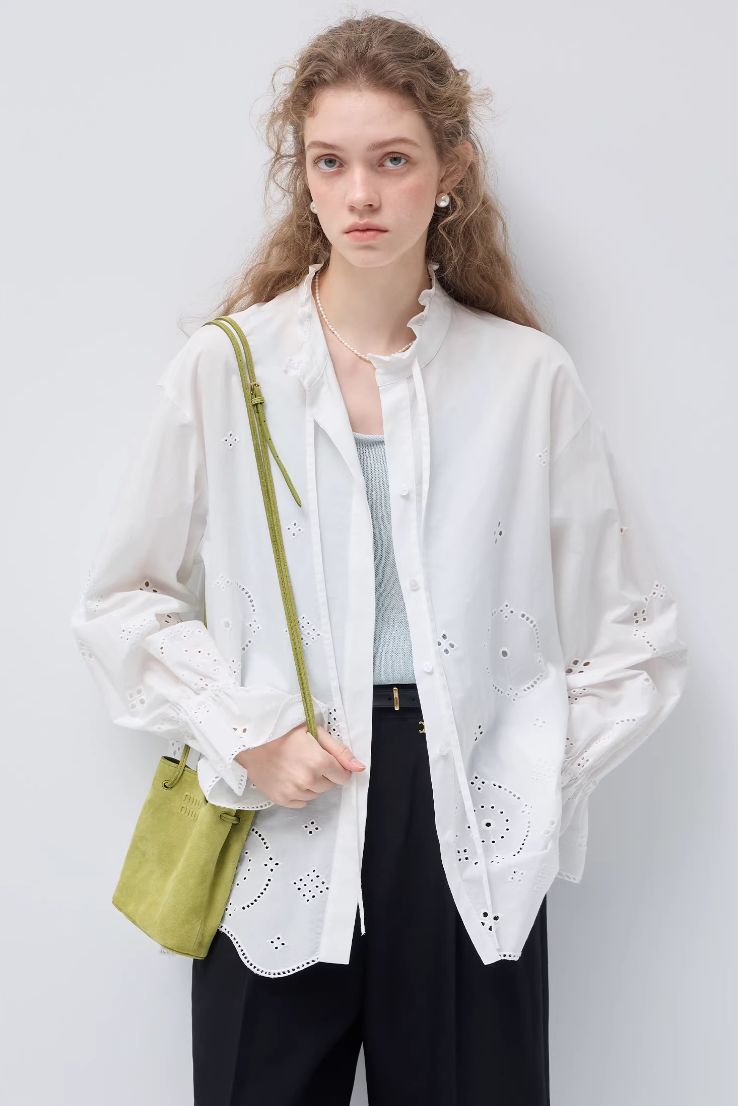 フランスライク刺繍ホローシャツC3508