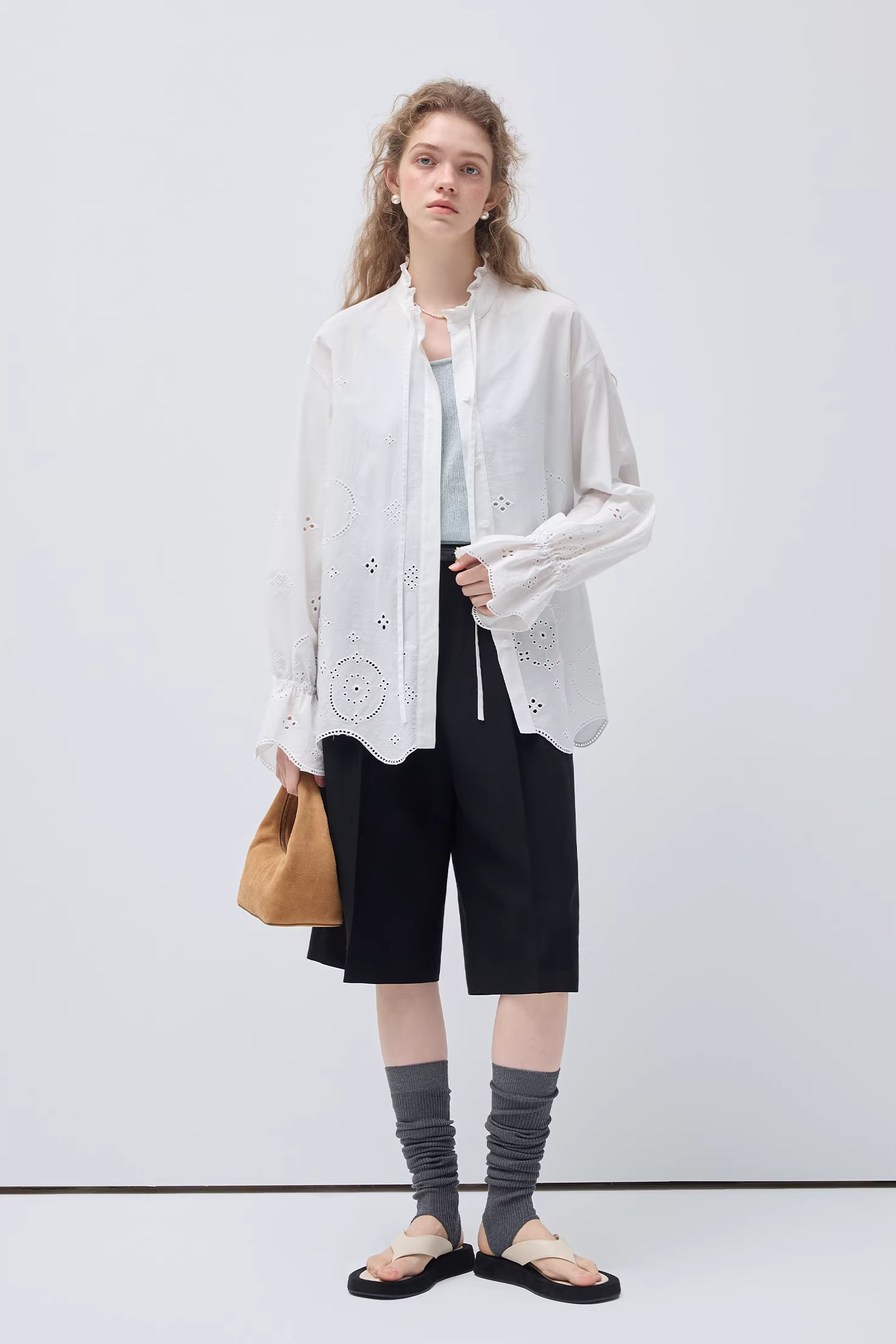 フランスライク刺繍ホローシャツC3508