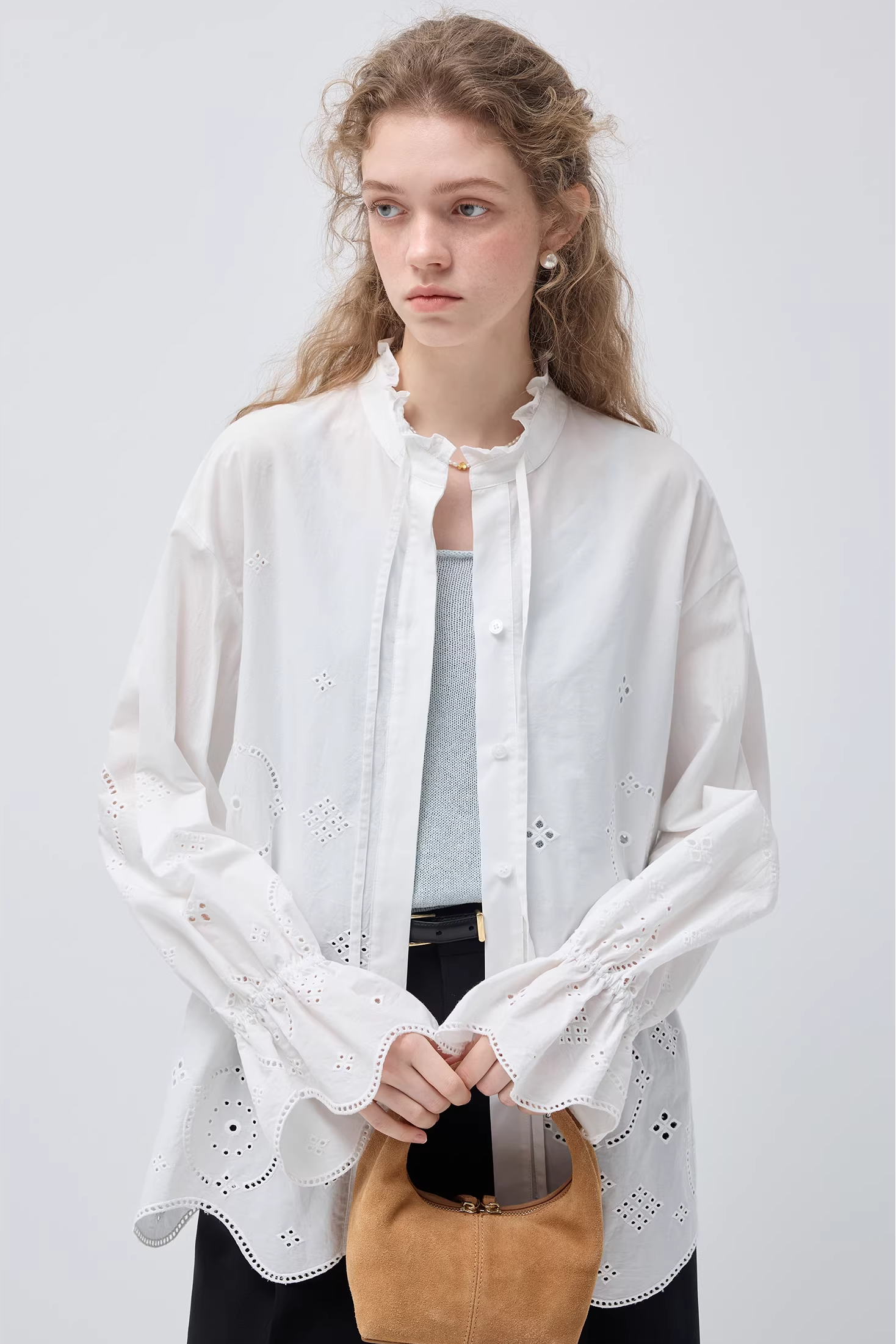 フランスライク刺繍ホローシャツC3508