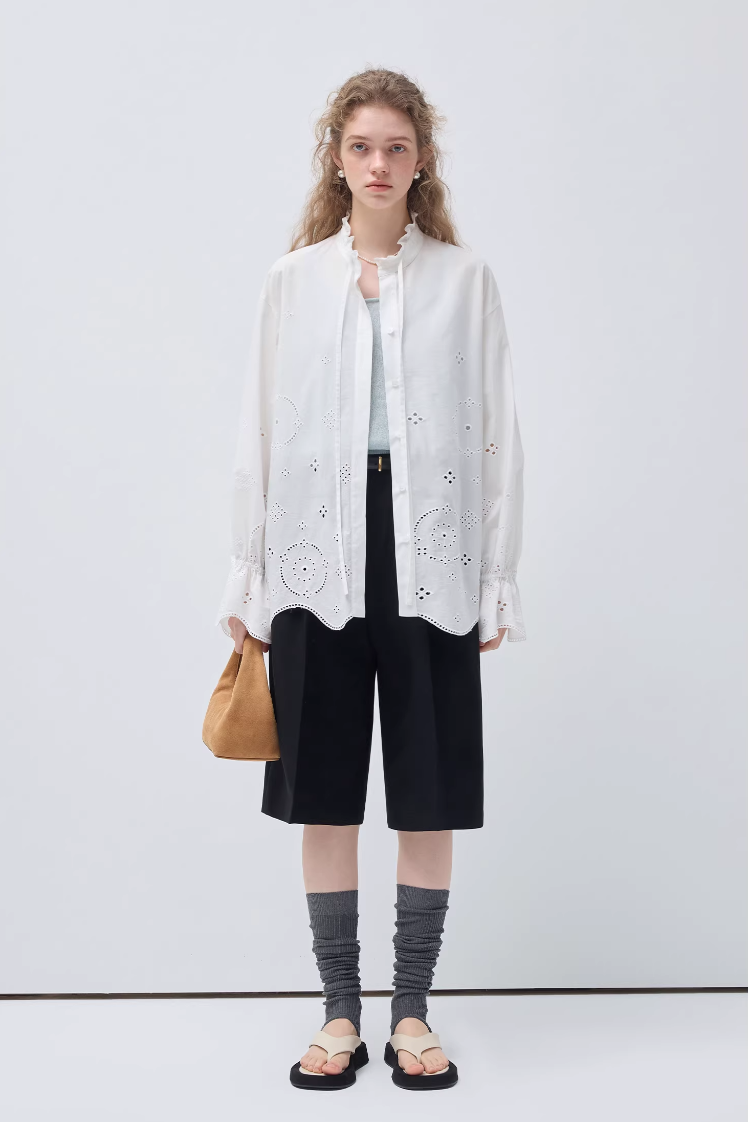 フランスライク刺繍ホローシャツC3508