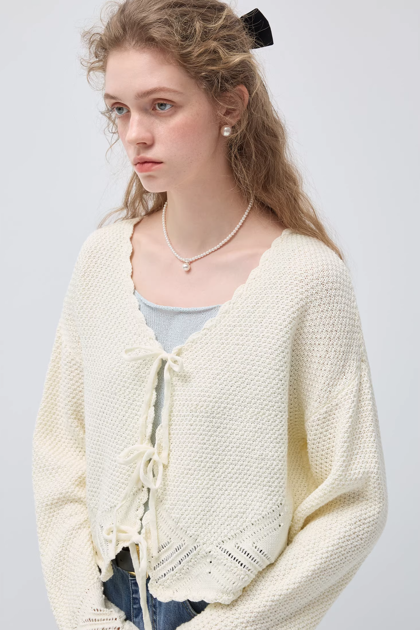 ホローアウトレースアップニットカーディガンC3510