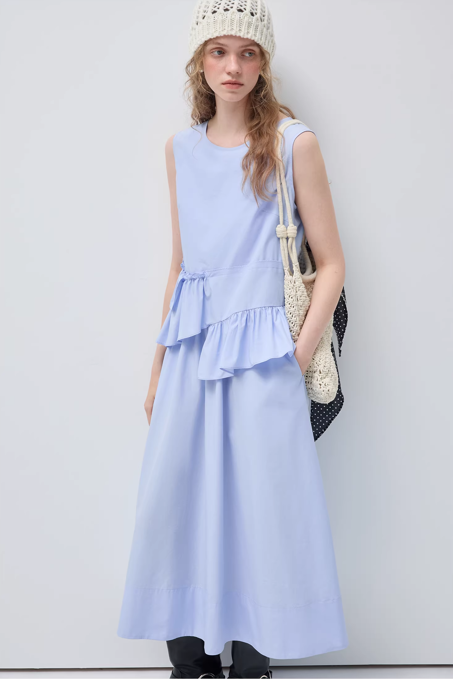 ラウンドネックノースリウエストリンクルドレスC3515