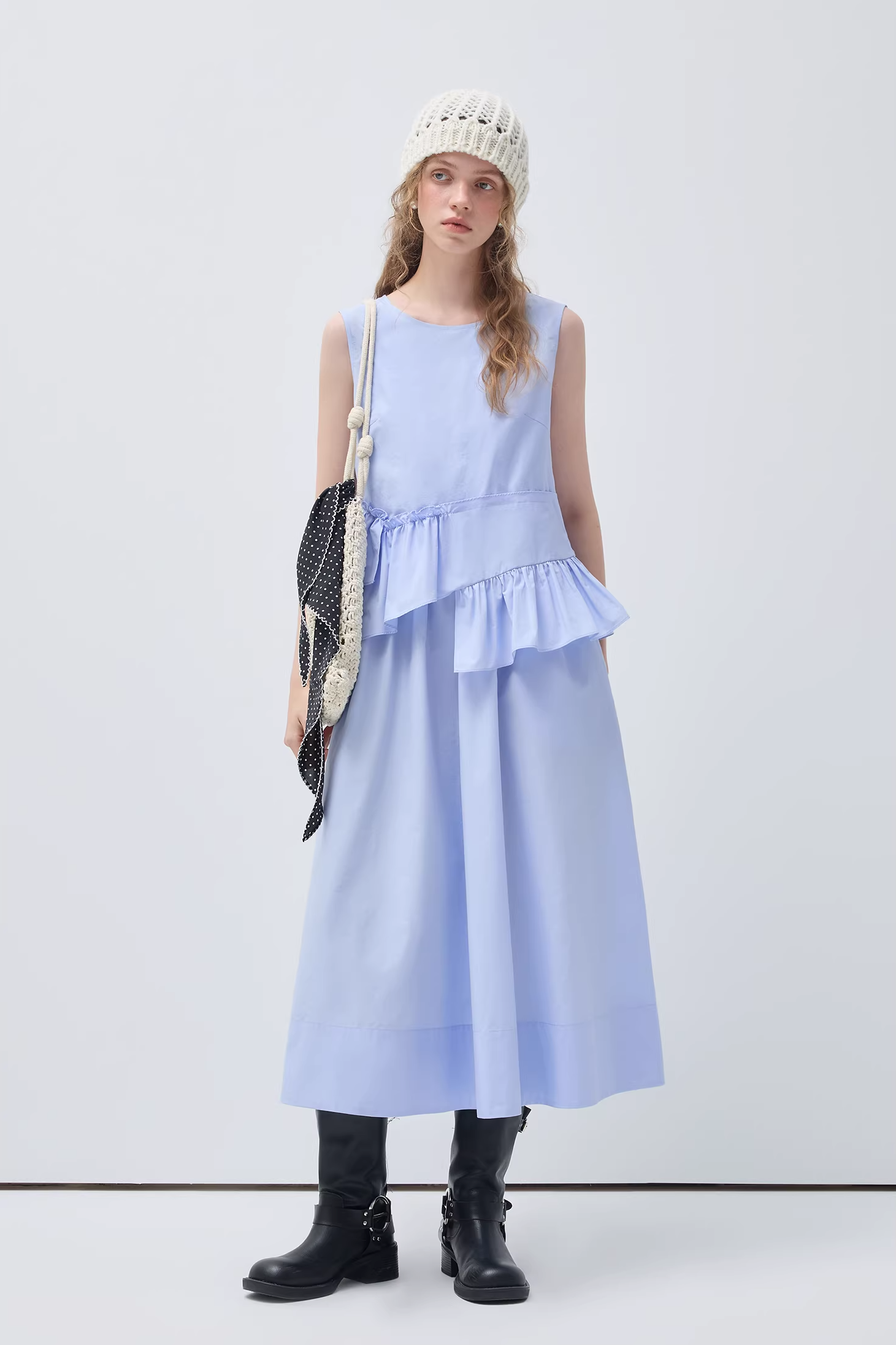 ラウンドネックノースリウエストリンクルドレスC3515