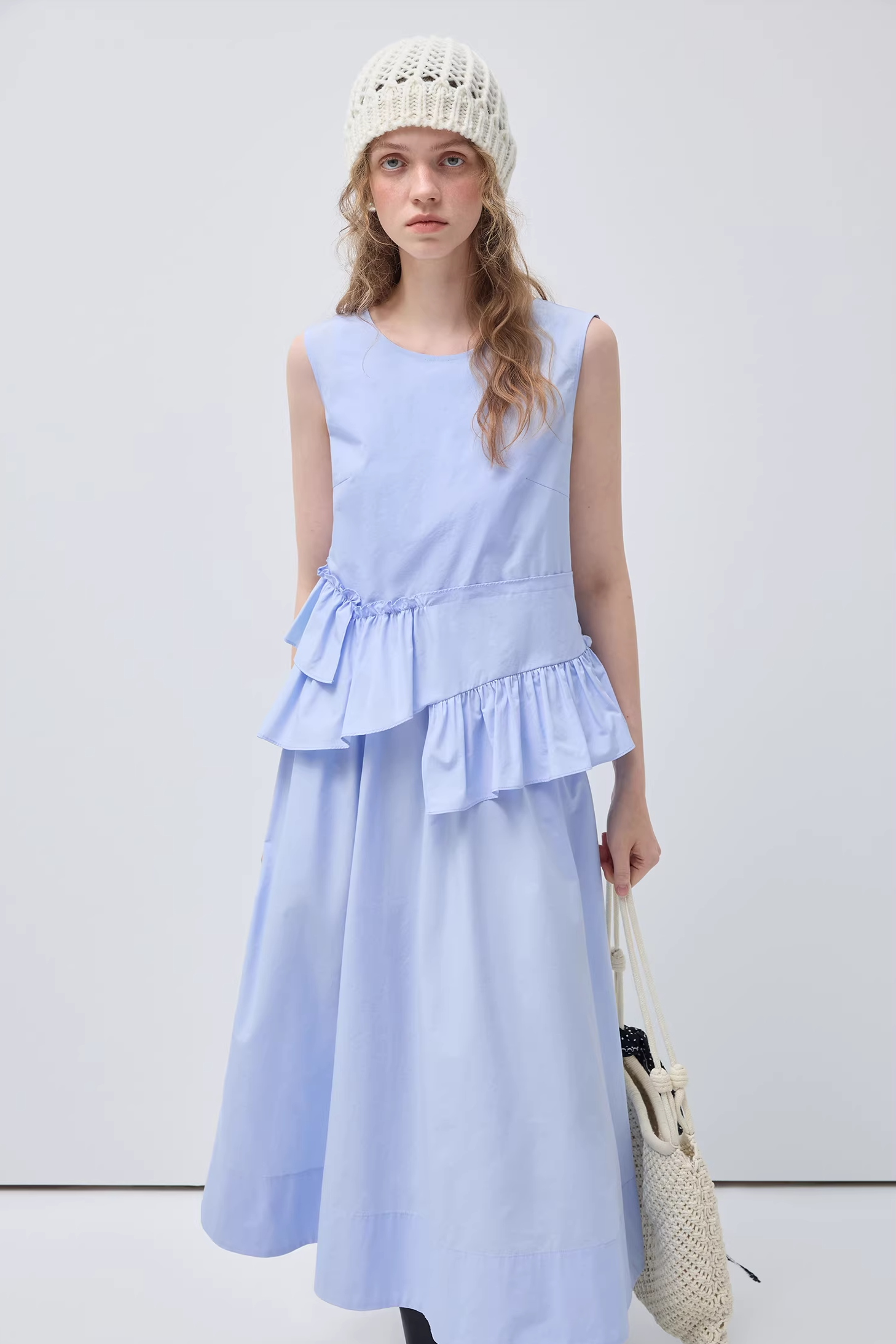 ラウンドネックノースリウエストリンクルドレスC3515