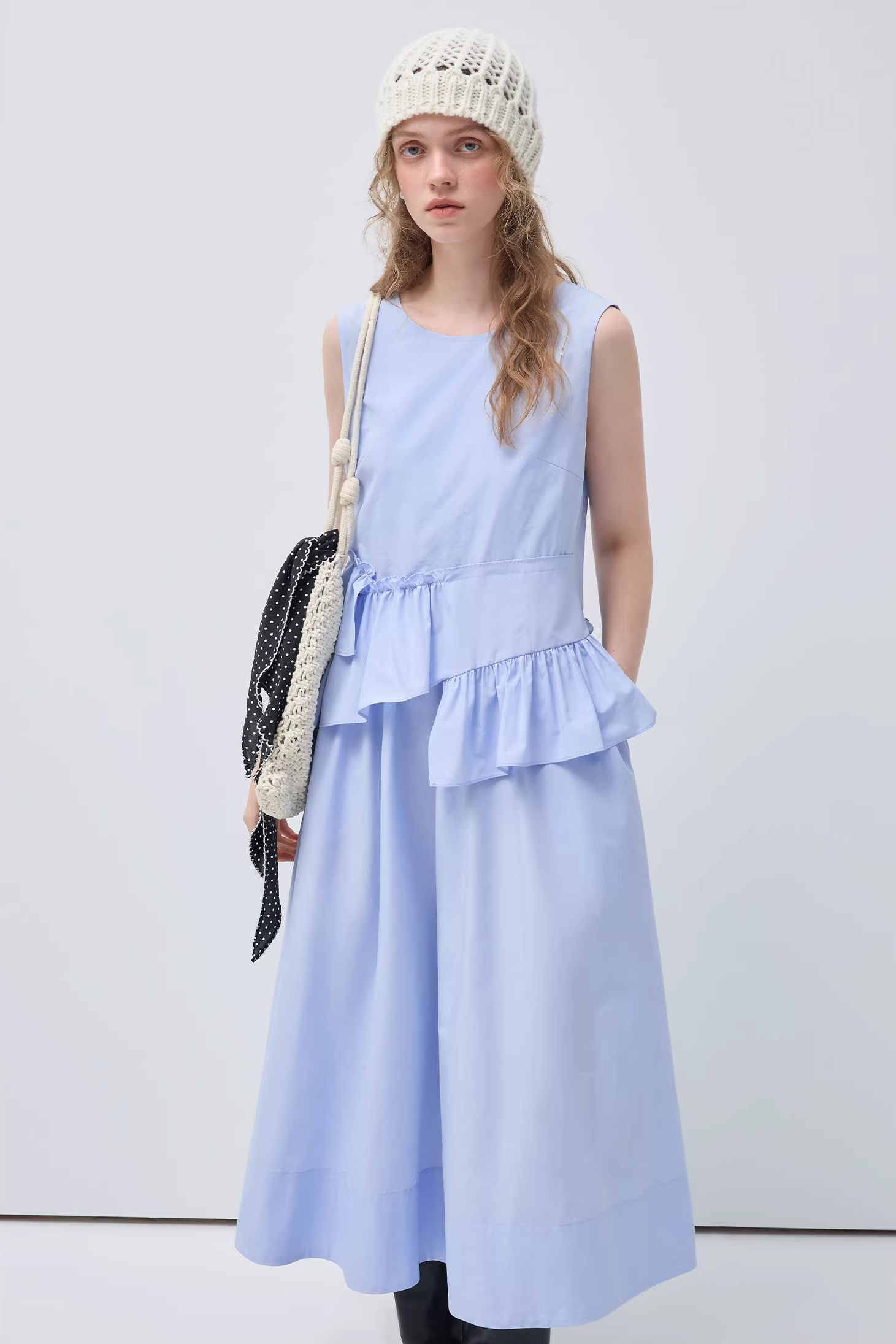 ラウンドネックノースリウエストリンクルドレスC3515