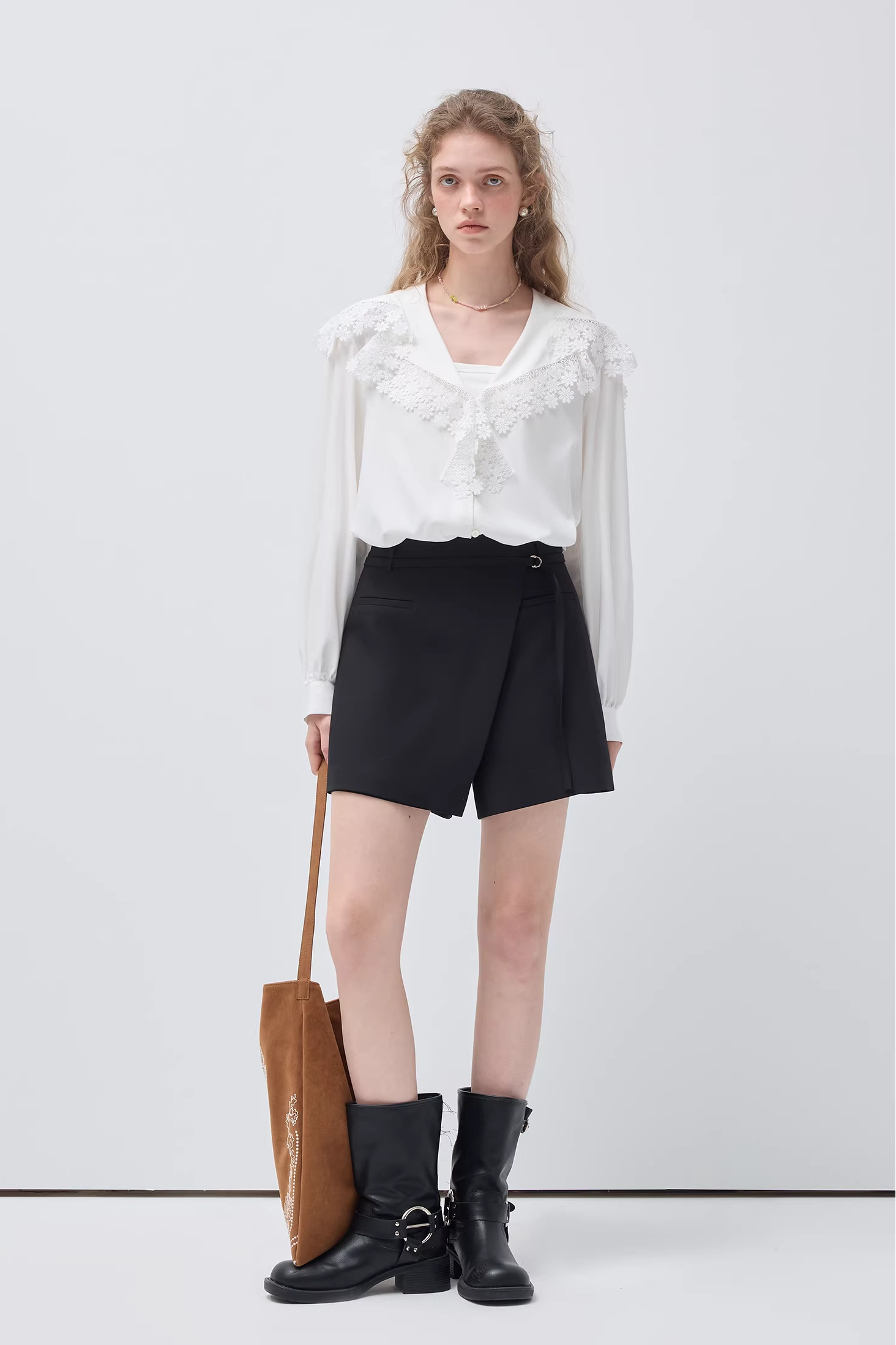 モーダルフレンチラペルロングスリーブシャツC3516