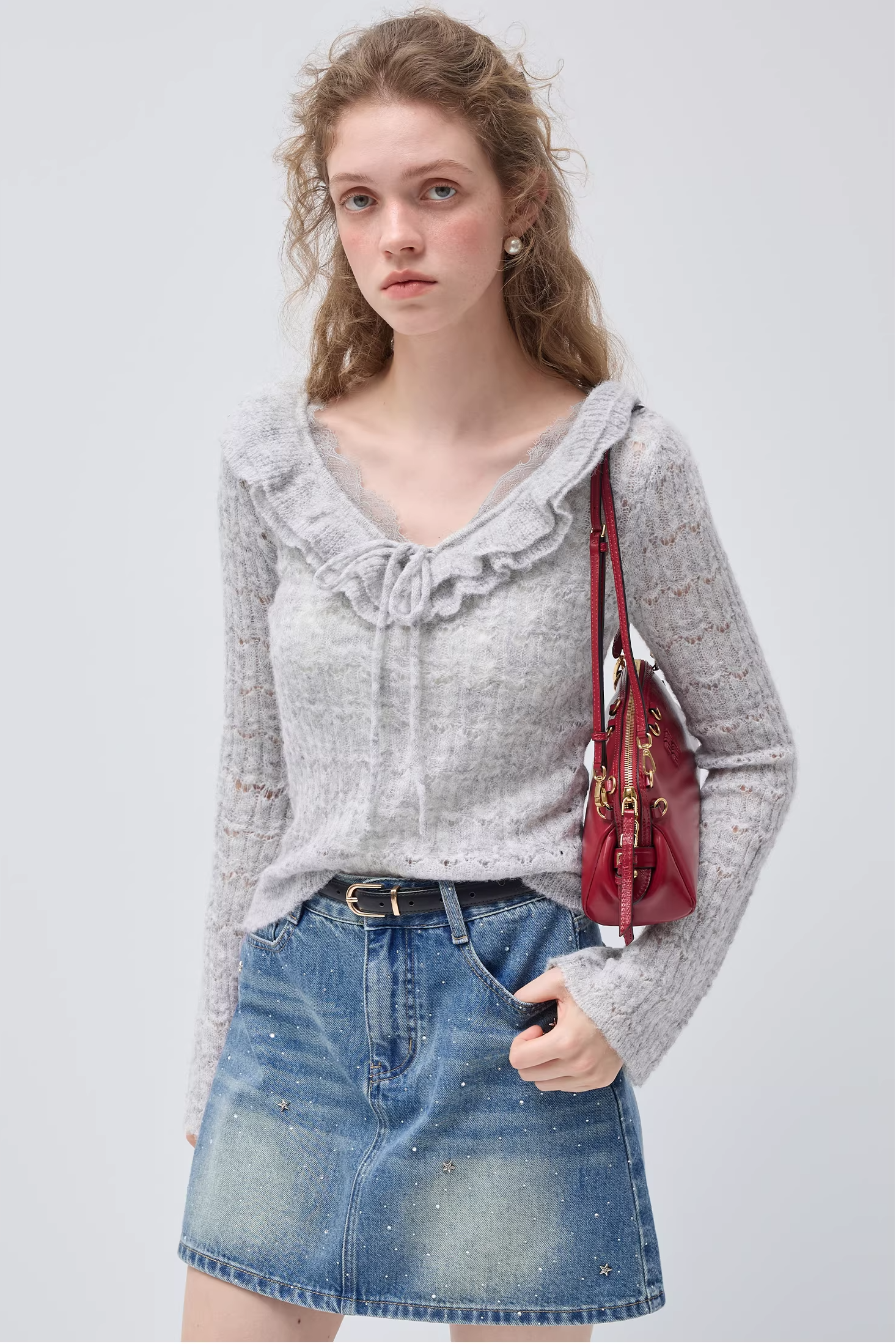 フレンチスイートハートパッチワークフリルセーターC3518