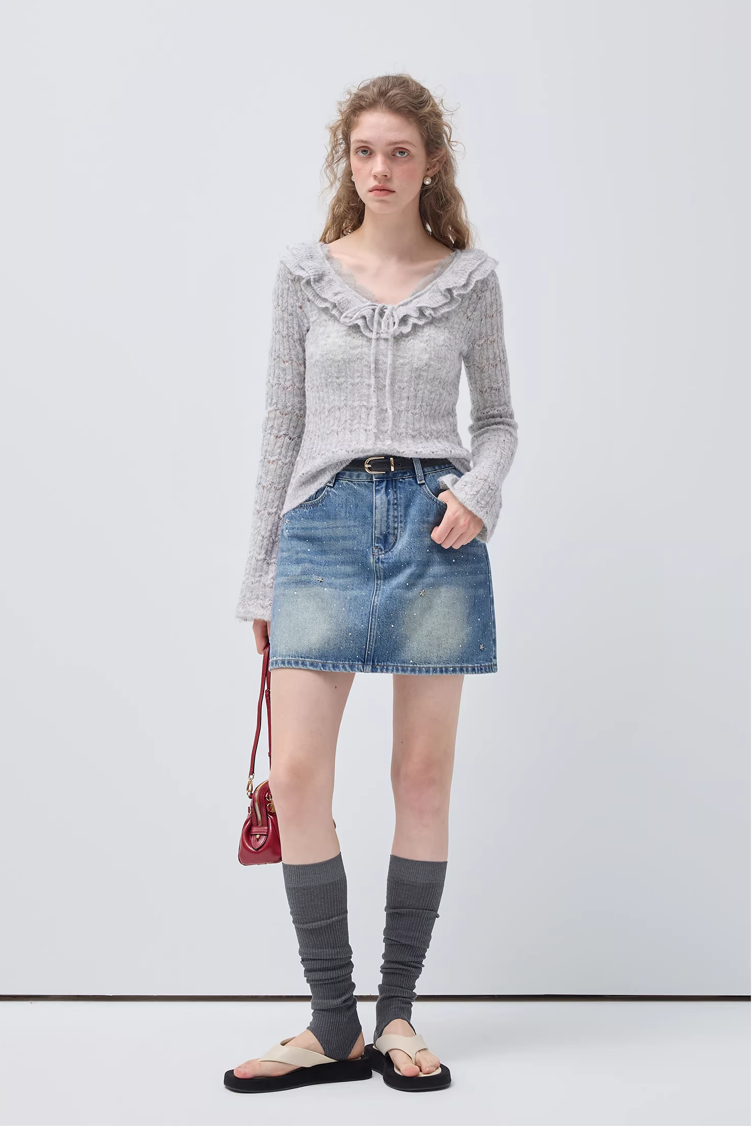 フレンチスイートハートパッチワークフリルセーターC3518