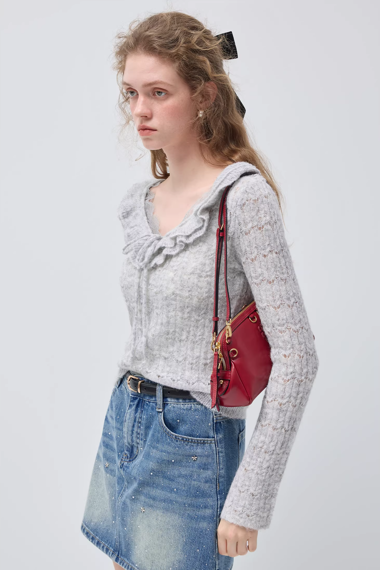 フレンチスイートハートパッチワークフリルセーターC3518