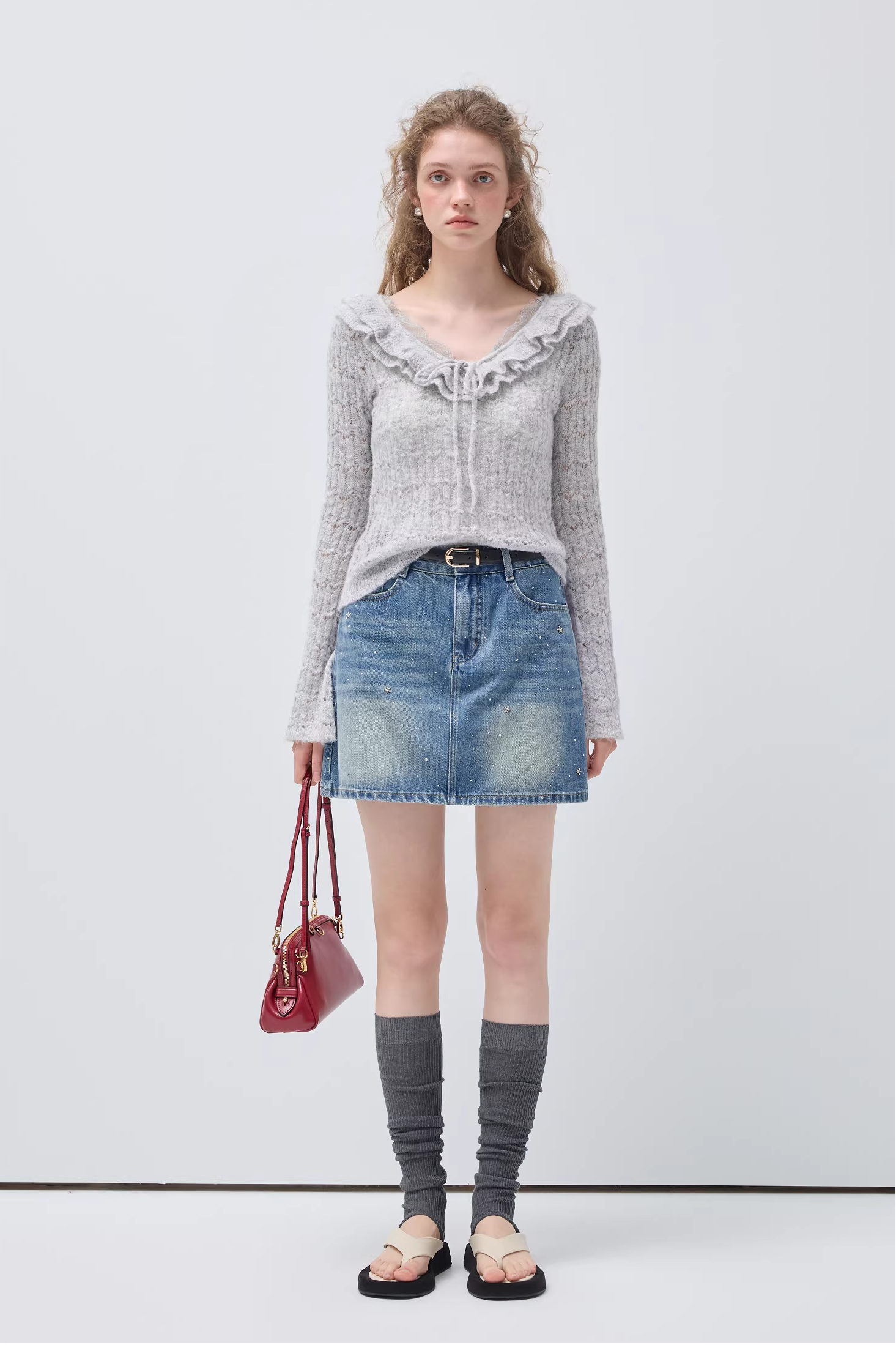 フレンチスイートハートパッチワークフリルセーターC3518