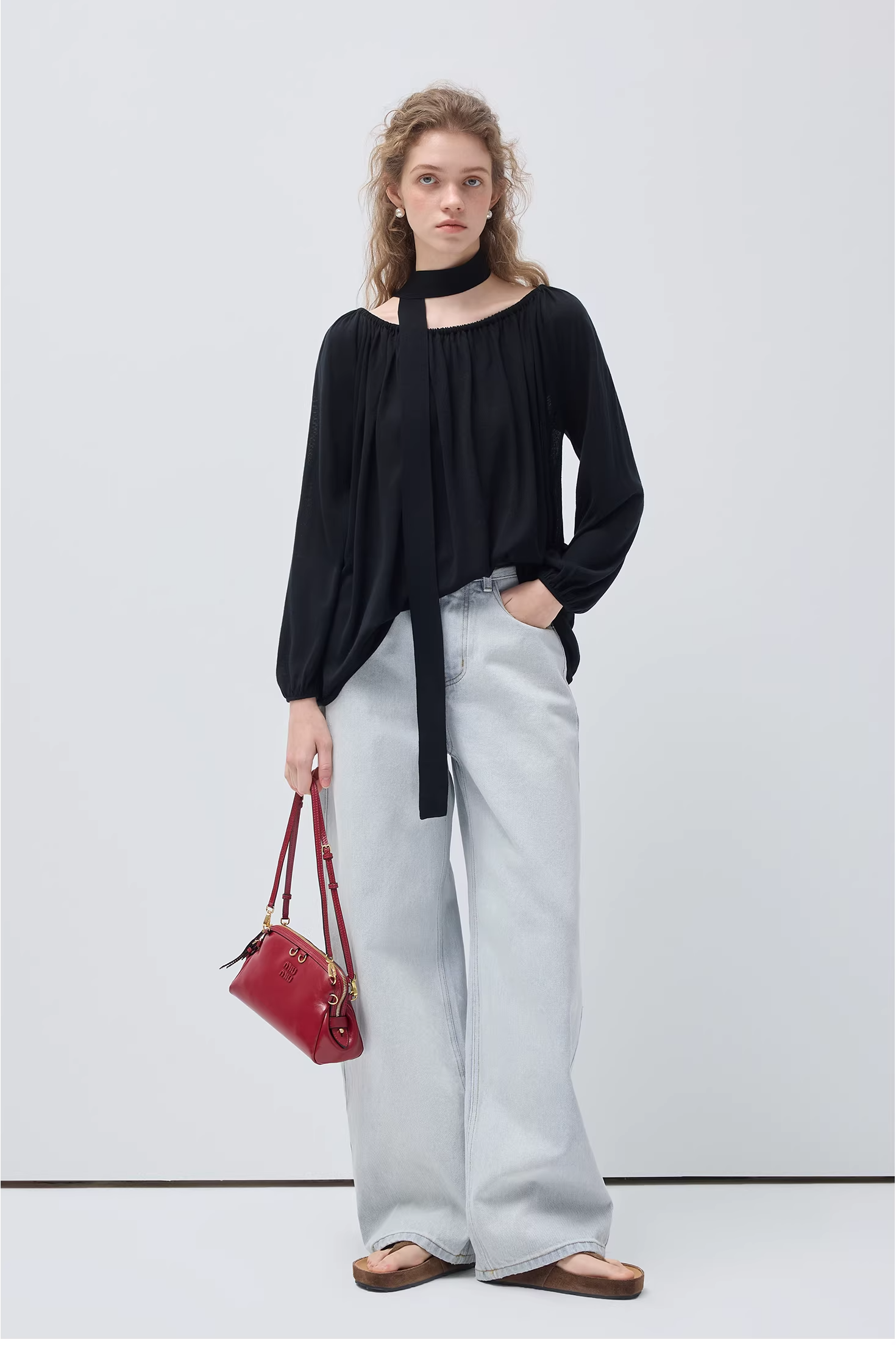 ワンショルダーホルターレースアップデザインセーターC3521