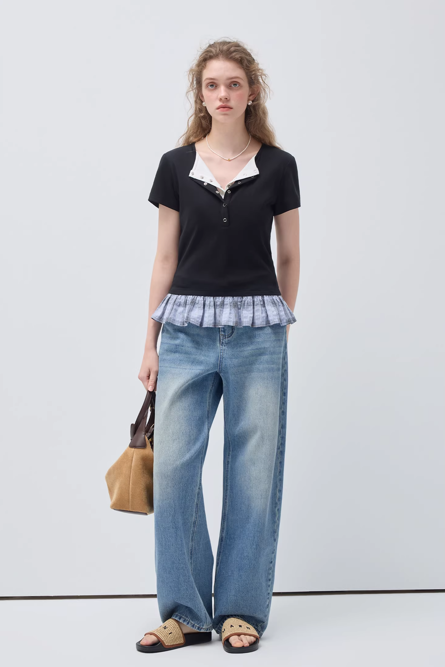 レトロハイウエストワイドレッグジーンズC3523