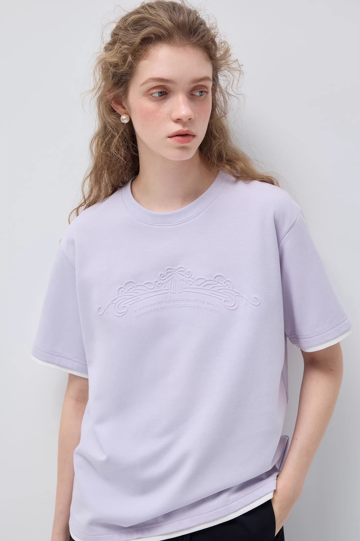 コントラストカラーフェイクツーピースTシャツC3525