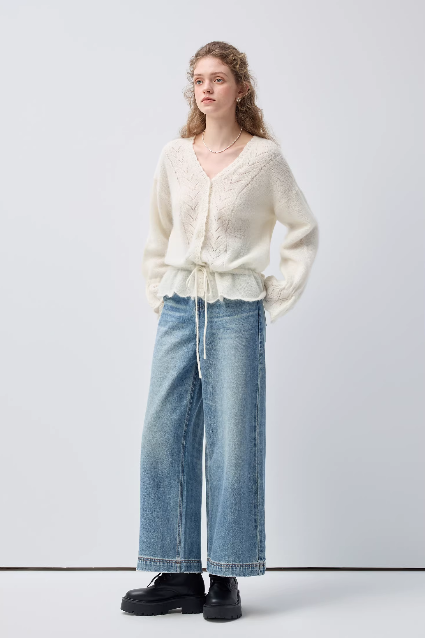 ドローストリングVネックカーディガンC3527