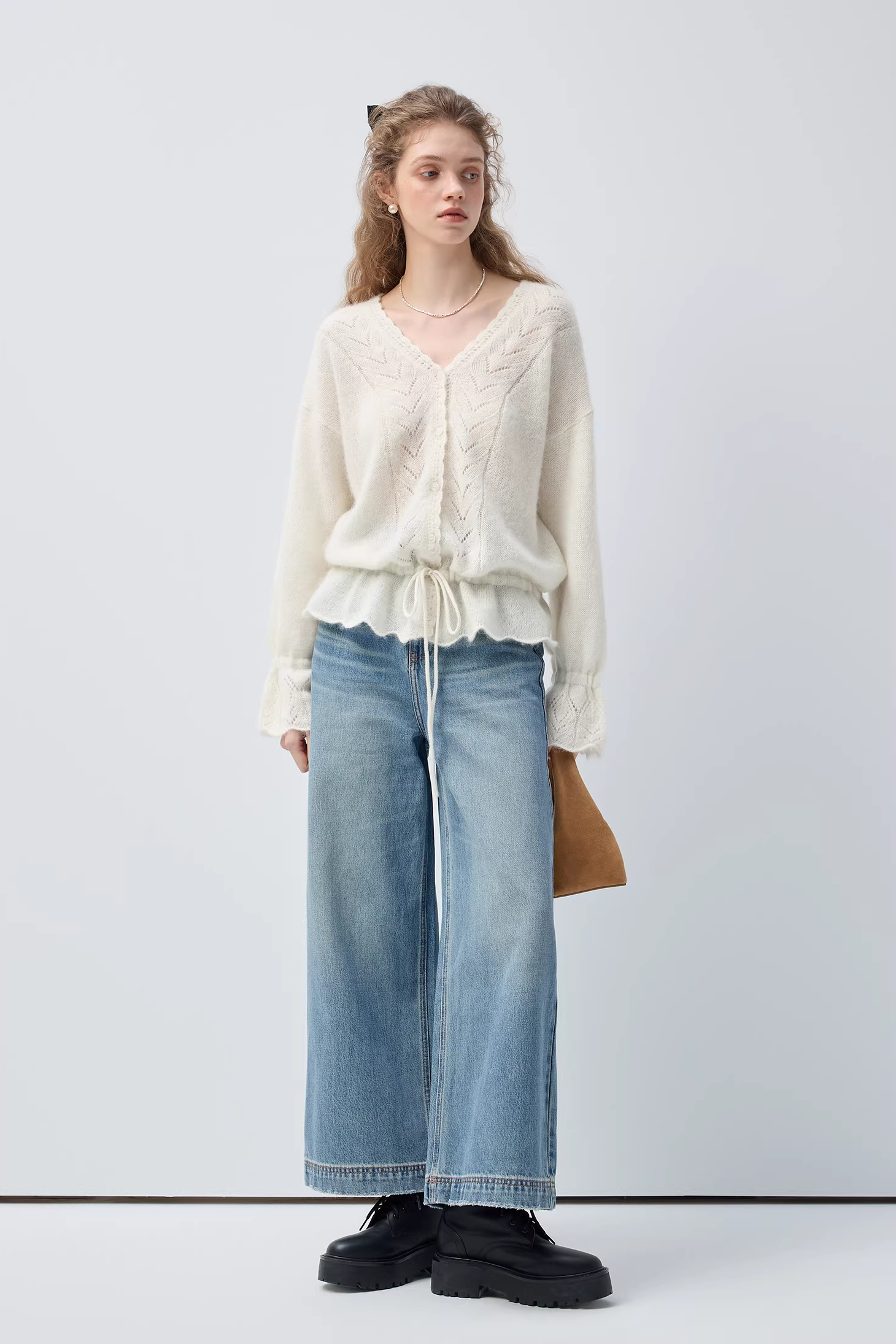 ドローストリングVネックカーディガンC3527