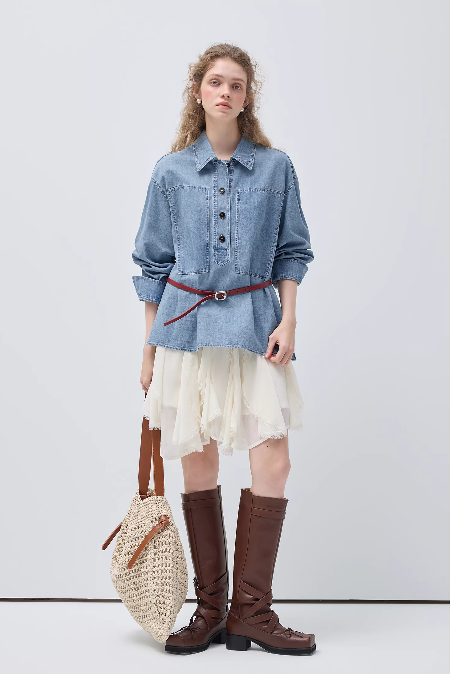 リヨセルウォッシュデニムシャツ×スカートC3530