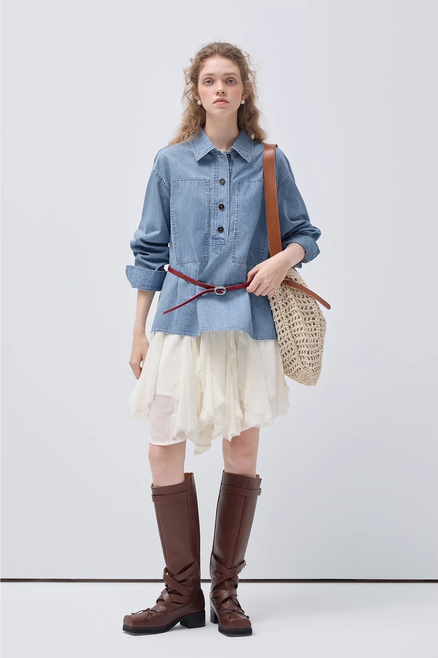 リヨセルウォッシュデニムシャツ×スカートC3530