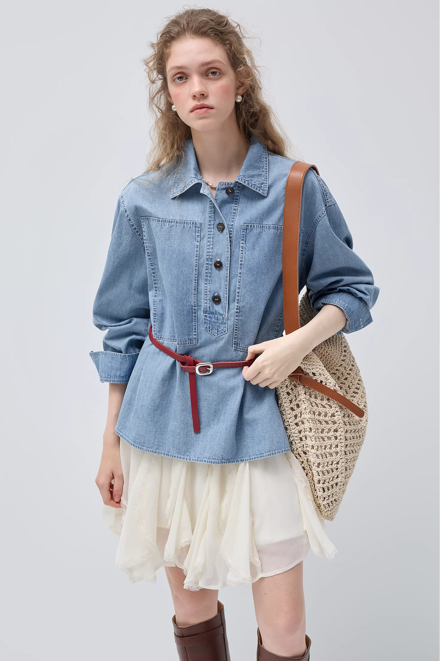 リヨセルウォッシュデニムシャツ×スカートC3530