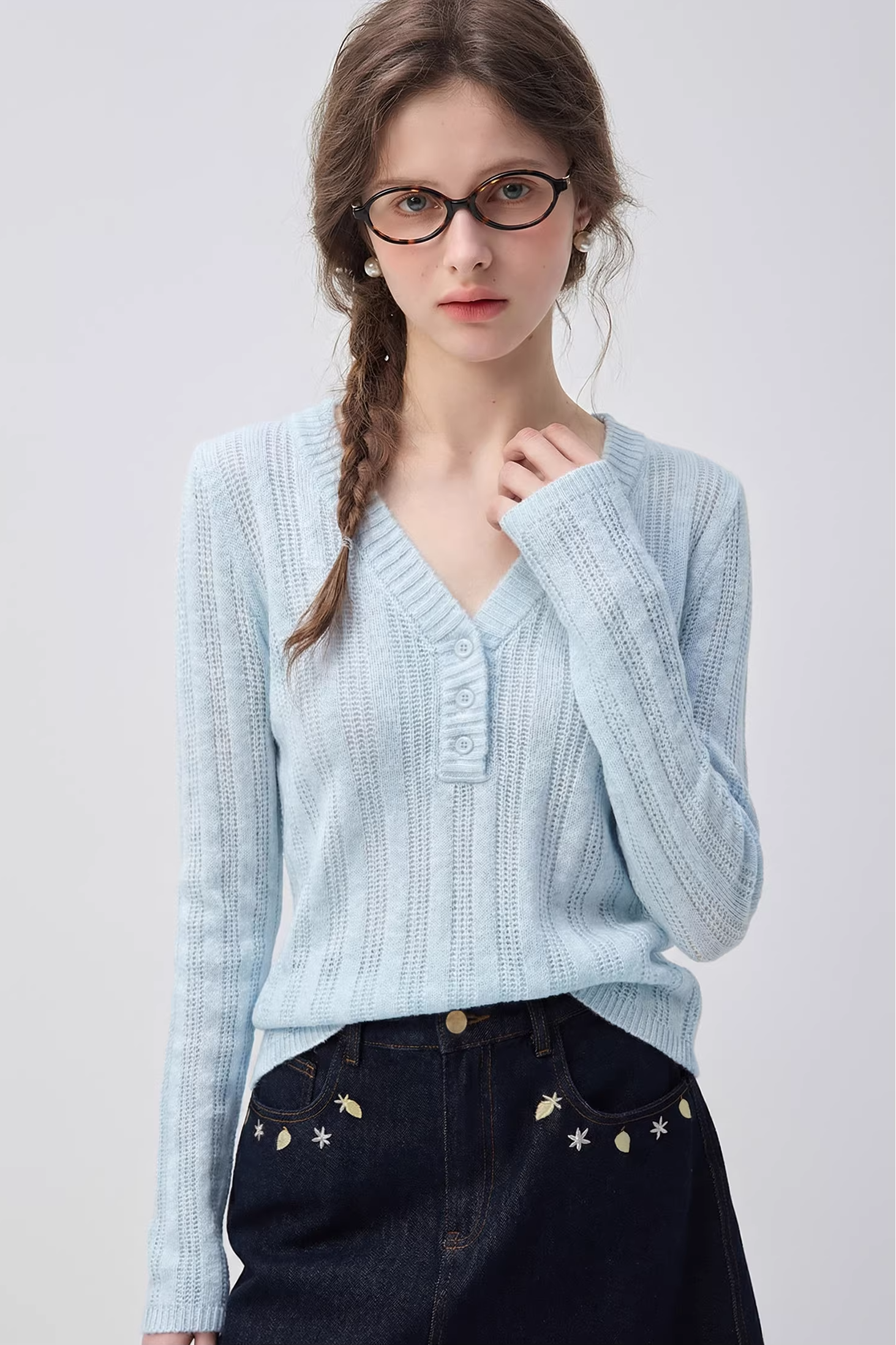 オルチャン風VネックウールセーターC3533