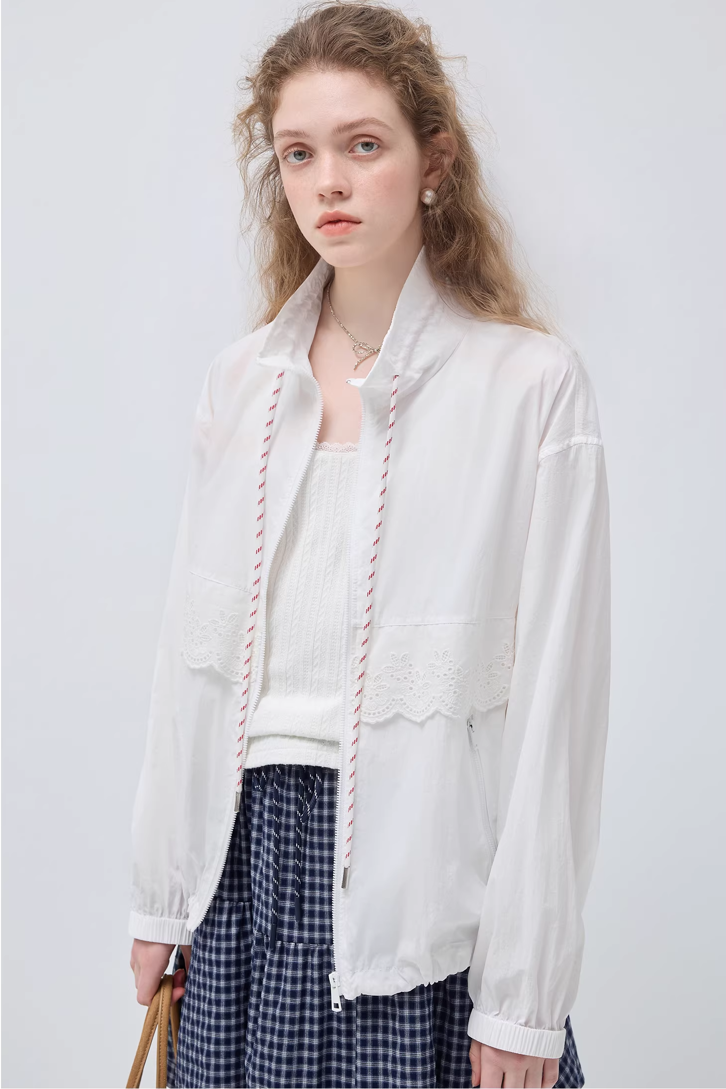 コントラストカラードローストリングレースルーズジャケットC3535