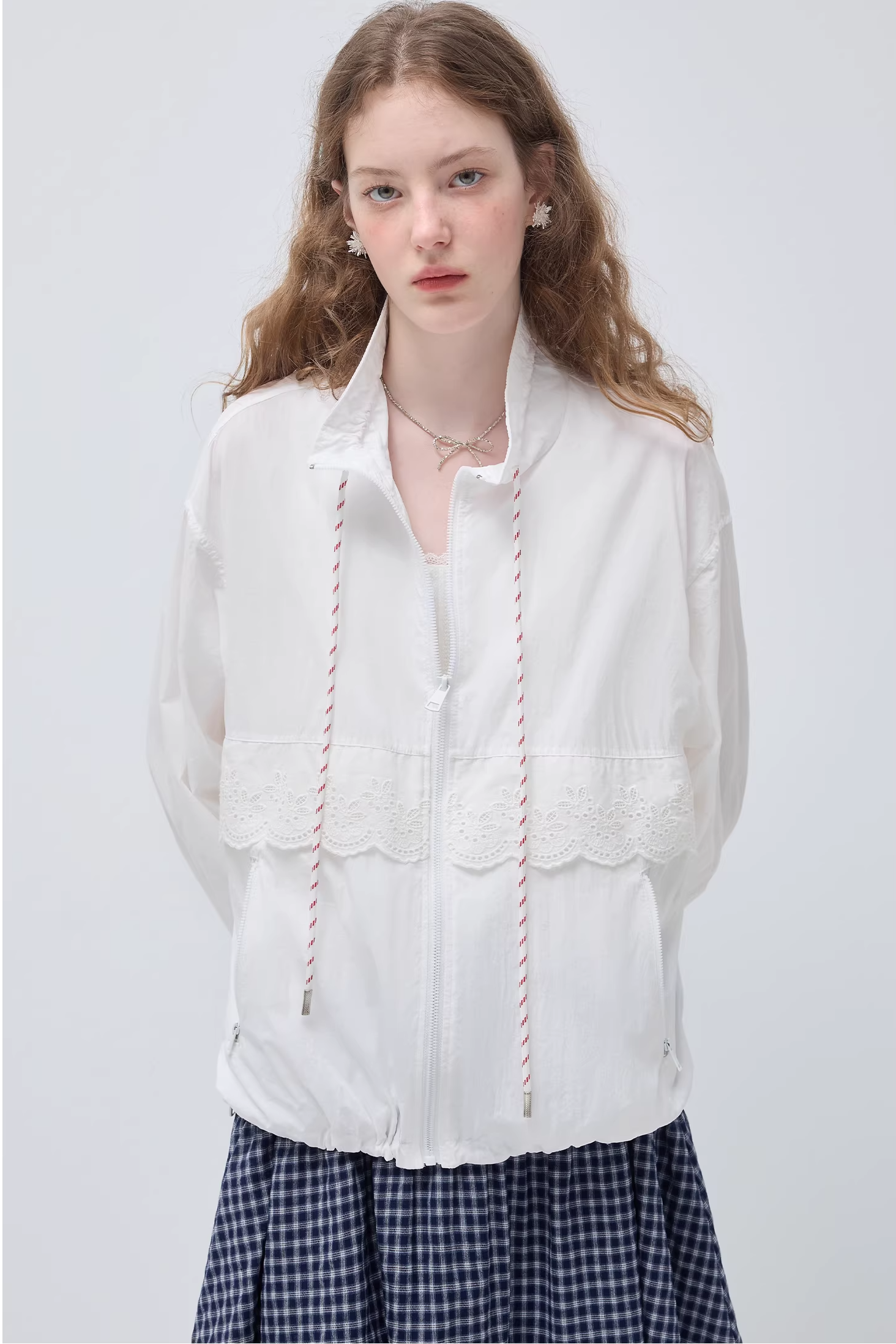 コントラストカラードローストリングレースルーズジャケットC3535